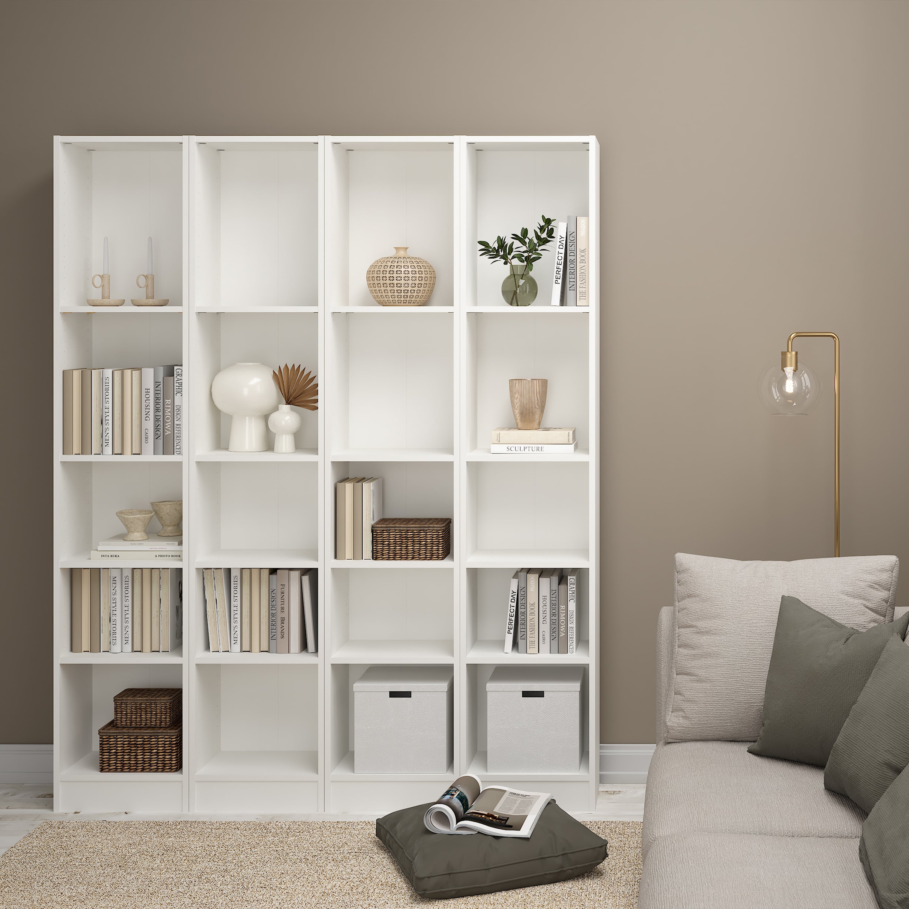 Basic Tall Narrow Bookcase (4 Shelves) in White – FTG, view 4