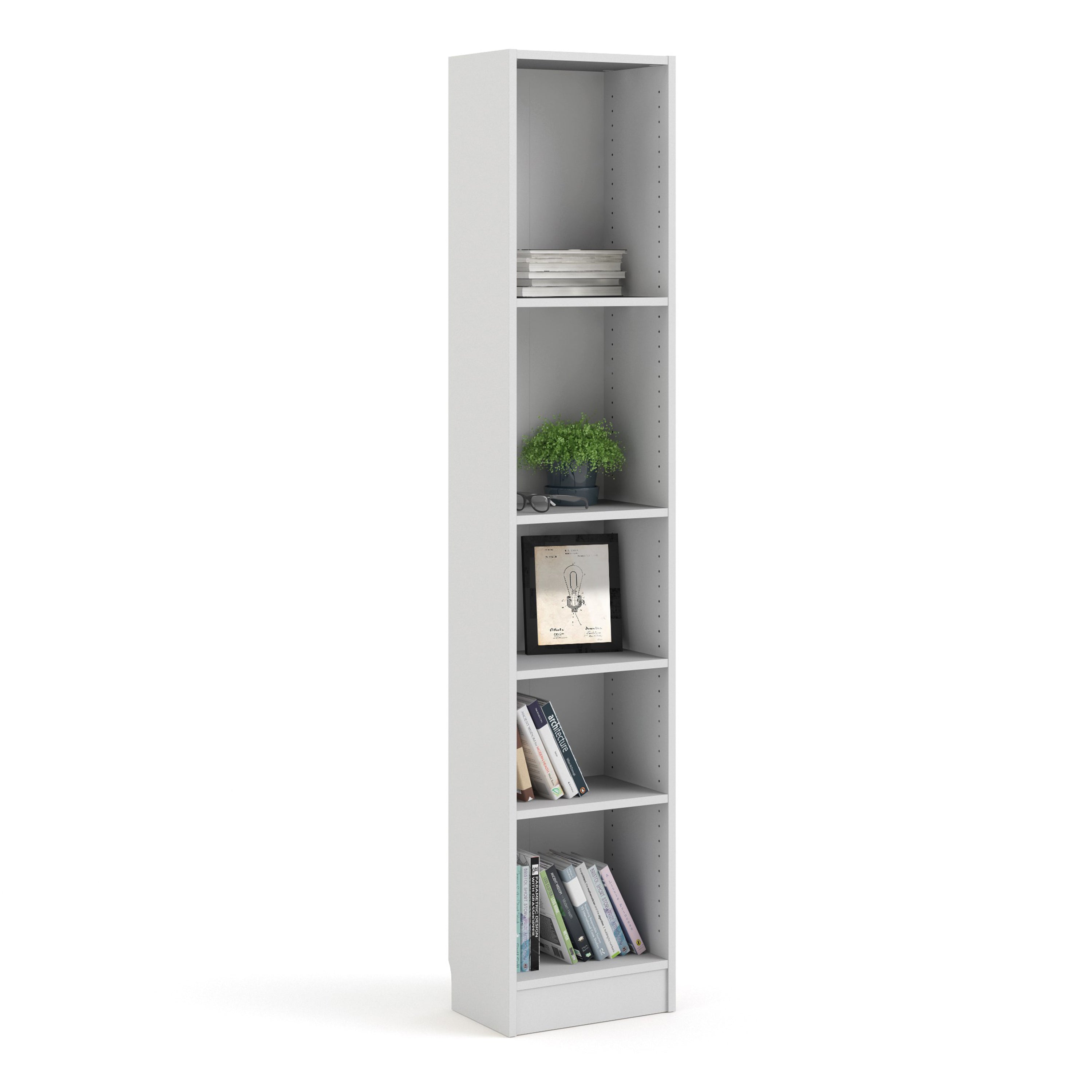 Basic Tall Narrow Bookcase (4 Shelves) in White – FTG, view 5
