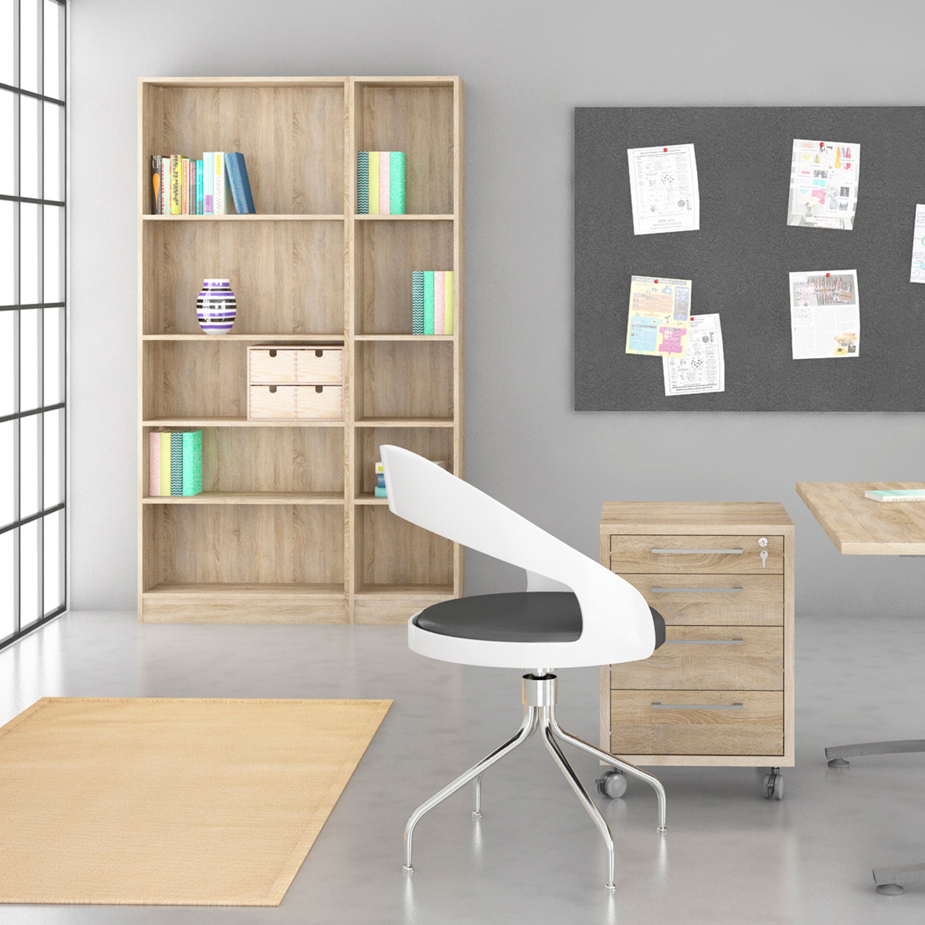 Basic Tall Narrow Bookcase (4 Shelves) in Oak – FTG, view 6