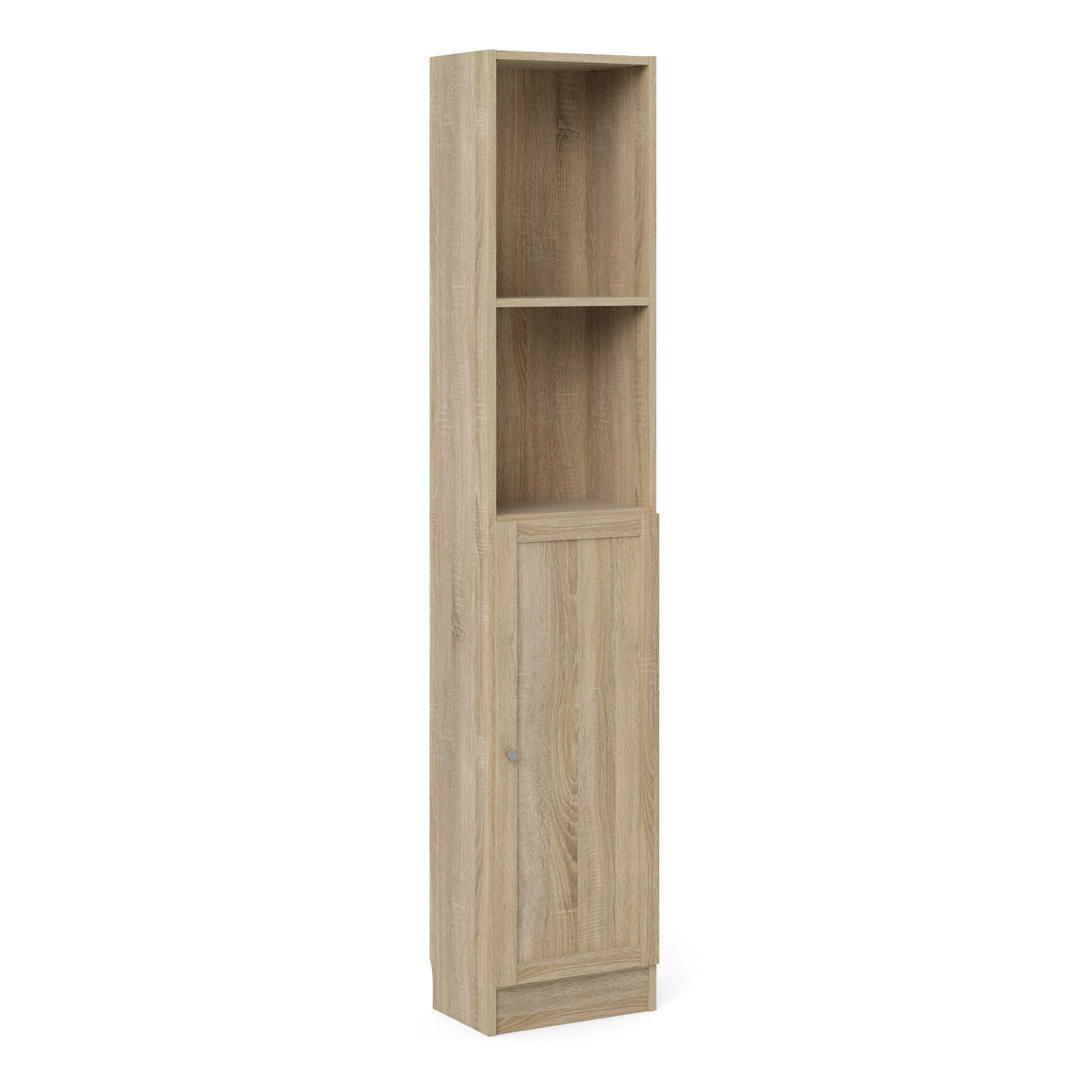 Basic Tall Narrow Combination Storage Bookcase in Oak (4 Shelves) with Oak Door