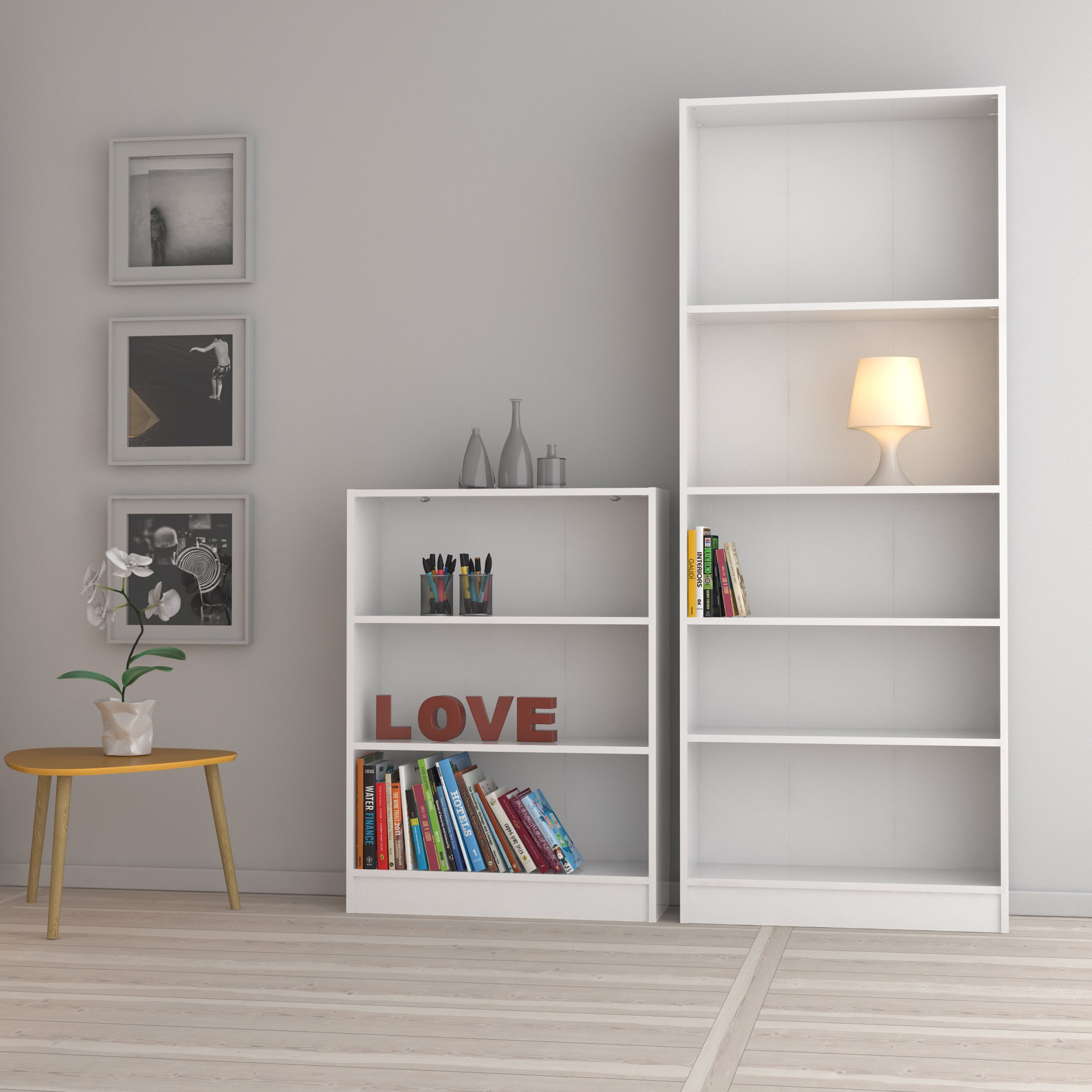 Basic Low Wide Bookcase (2 Shelves) in White – FTG, view 5