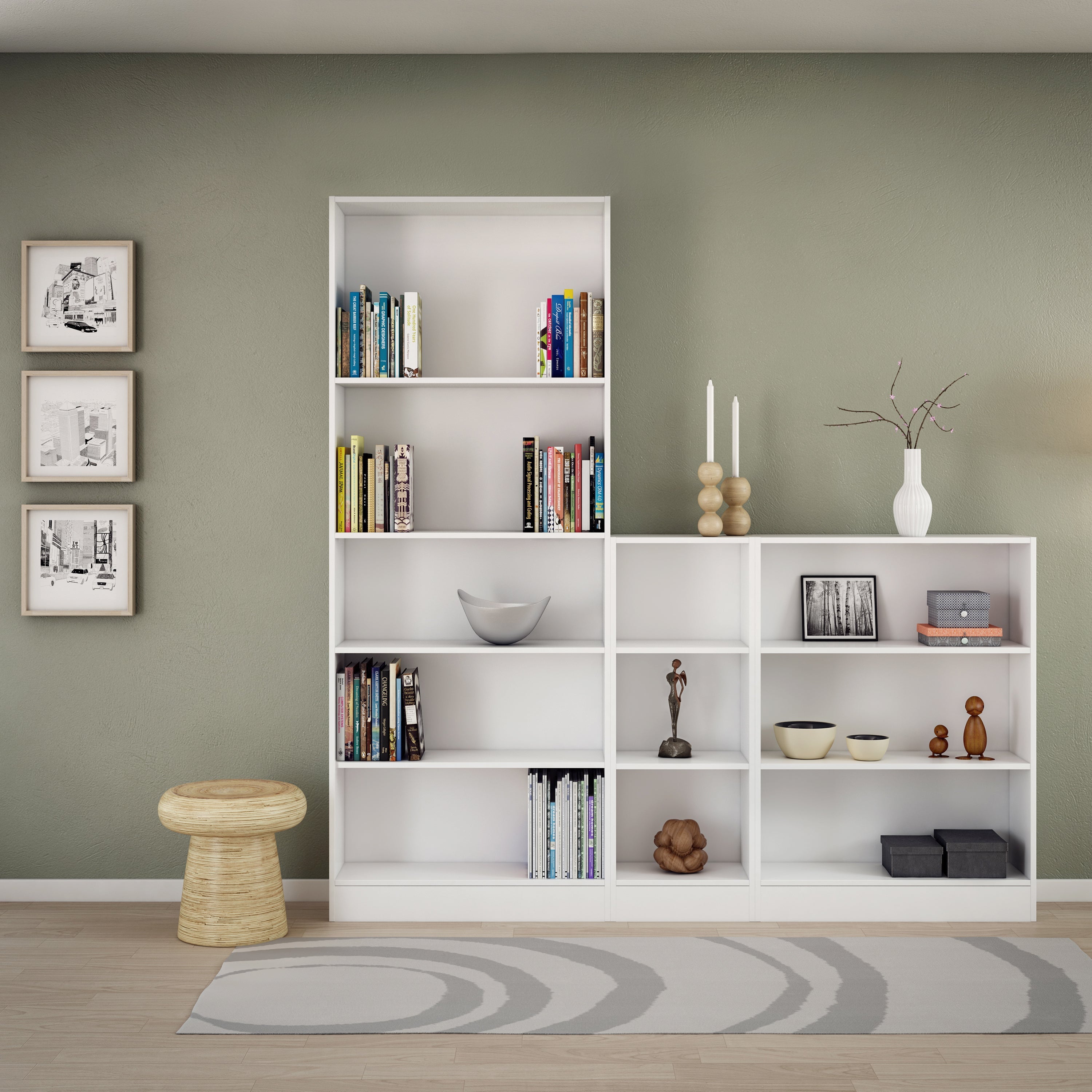 Basic Low Wide Bookcase (2 Shelves) in White – FTG, view 6