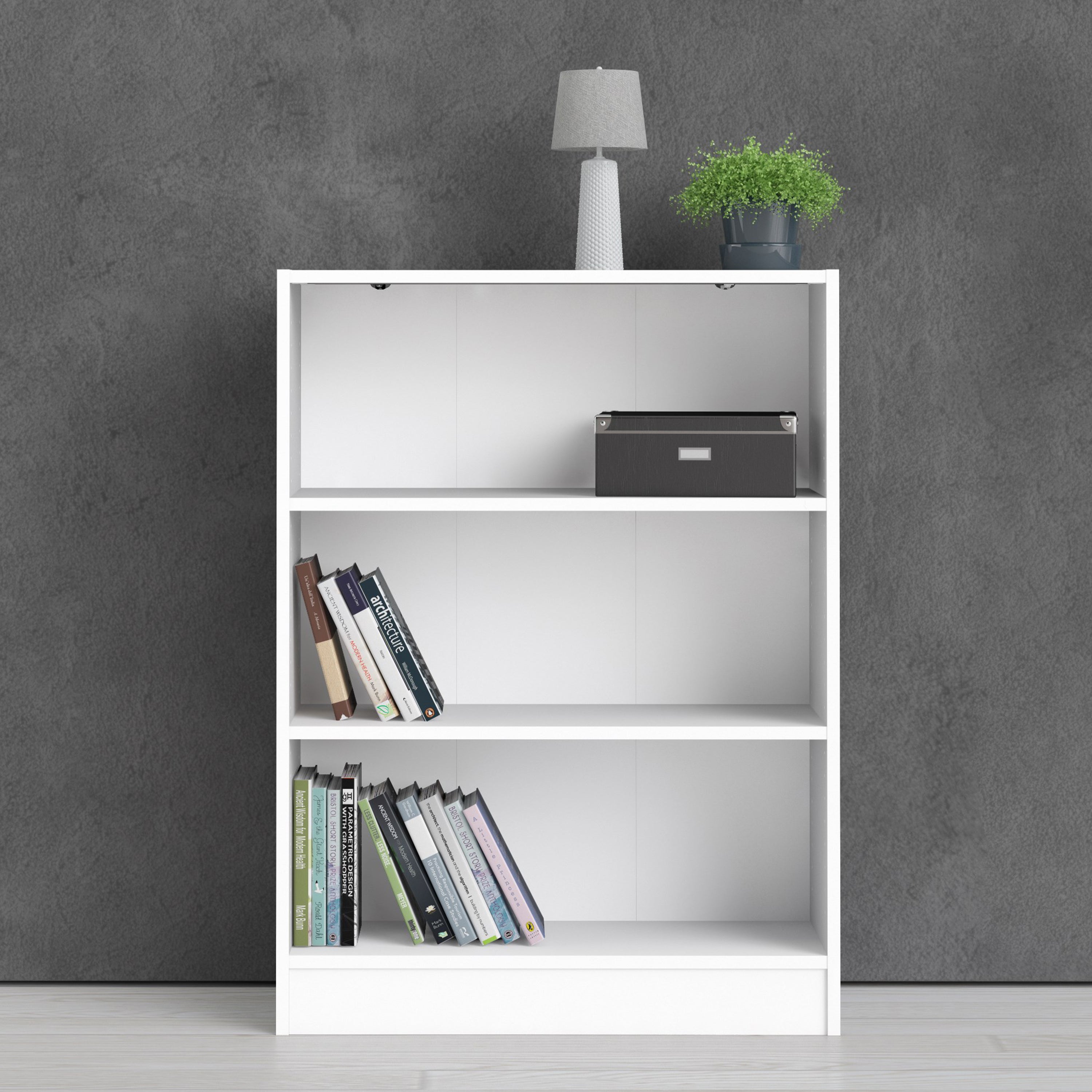 Basic Low Wide Bookcase (2 Shelves) in White – FTG, view 9