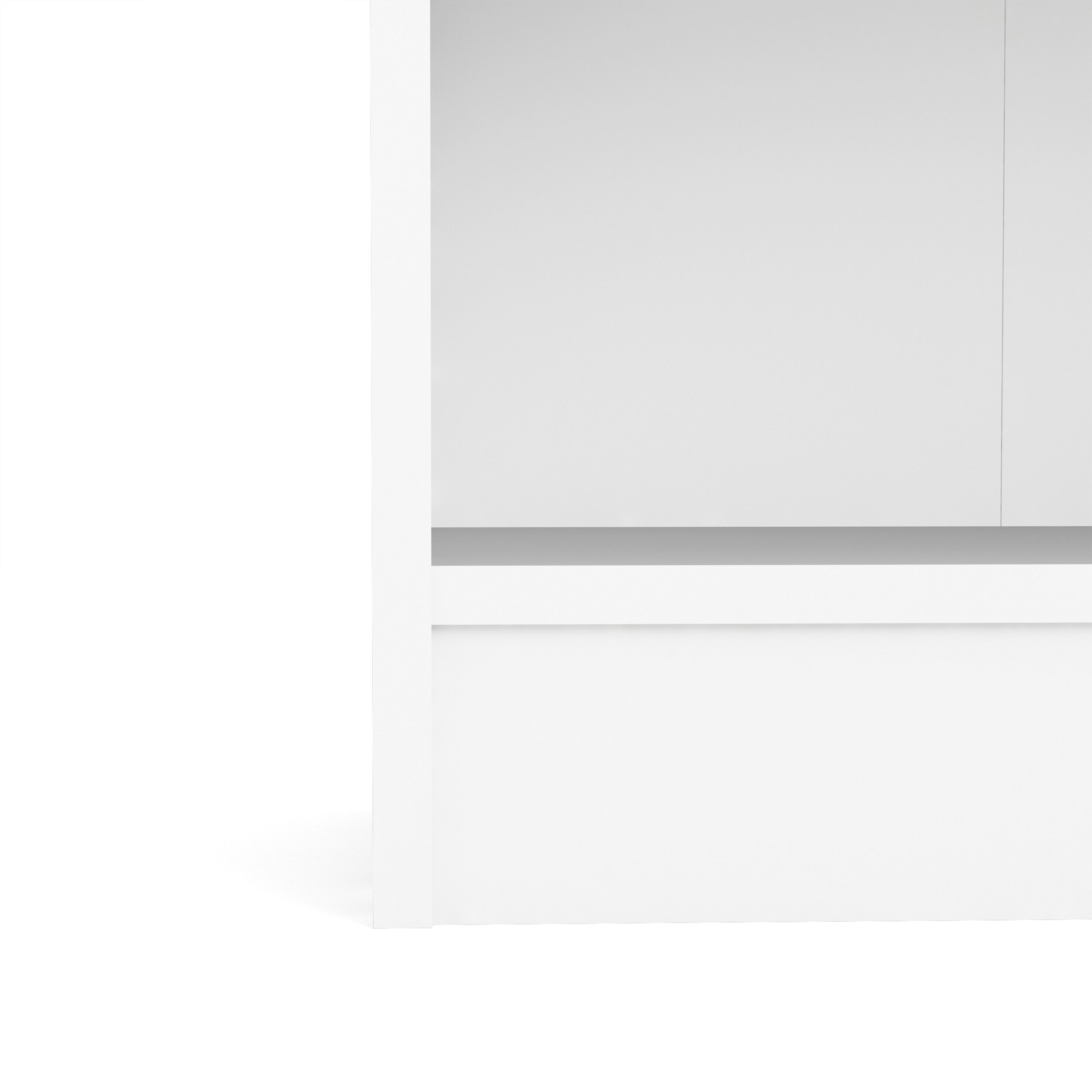 Basic Low Wide Storage Cabinet in White (2 Shelves) with 2 Oak Doors