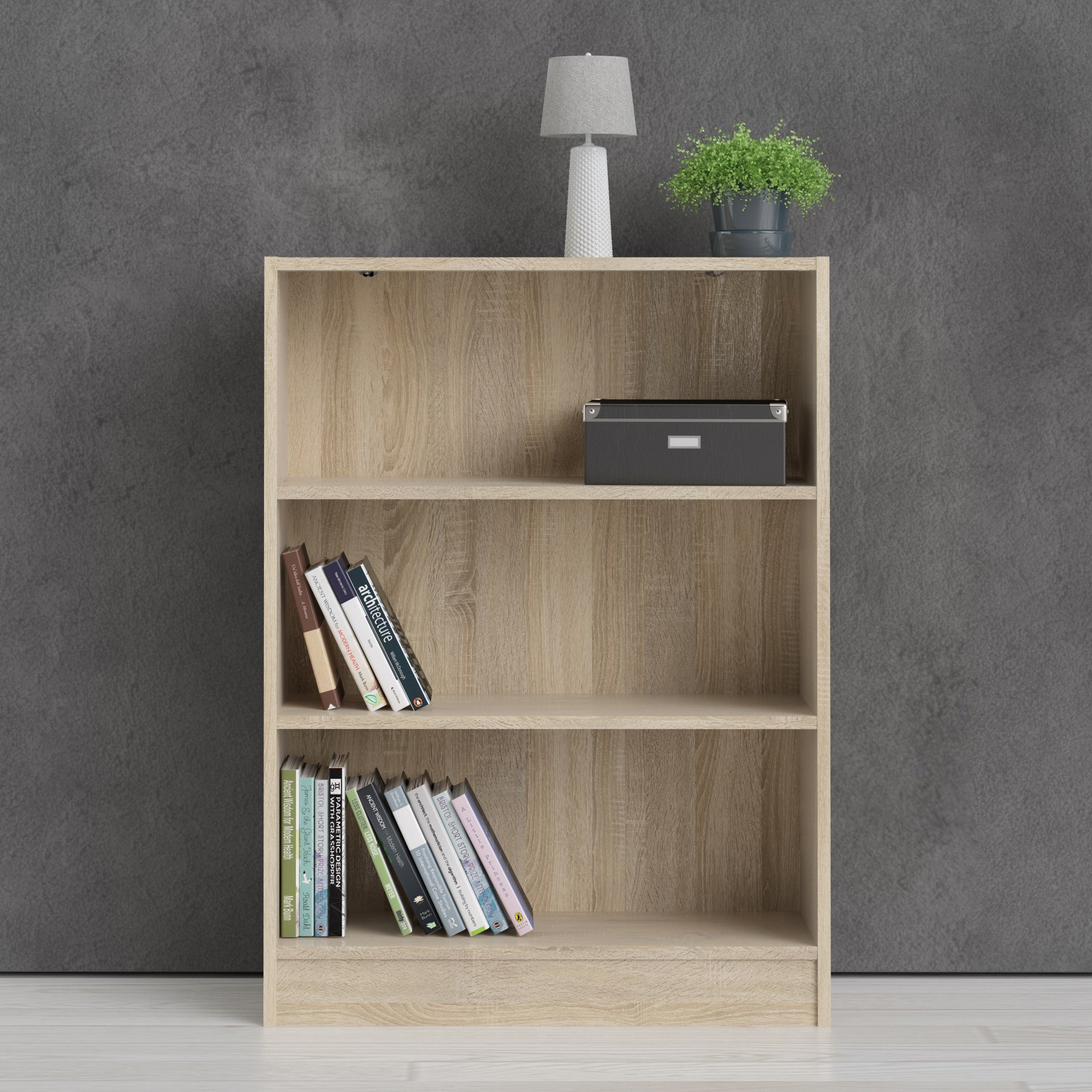 Basic Low Wide Bookcase (2 Shelves) in Oak – FTG, view 7