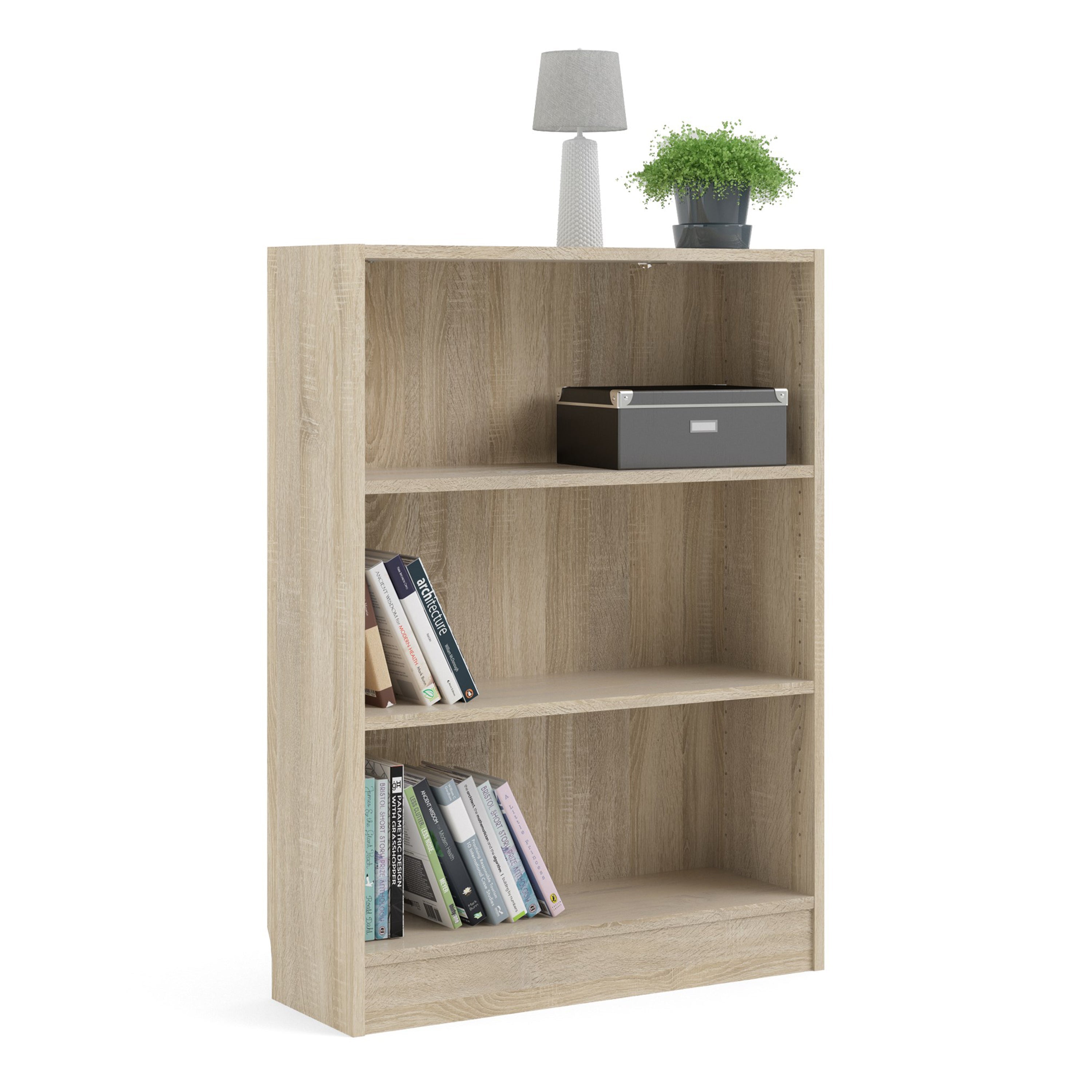Basic Low Wide Bookcase (2 Shelves) in Oak – FTG, view 8