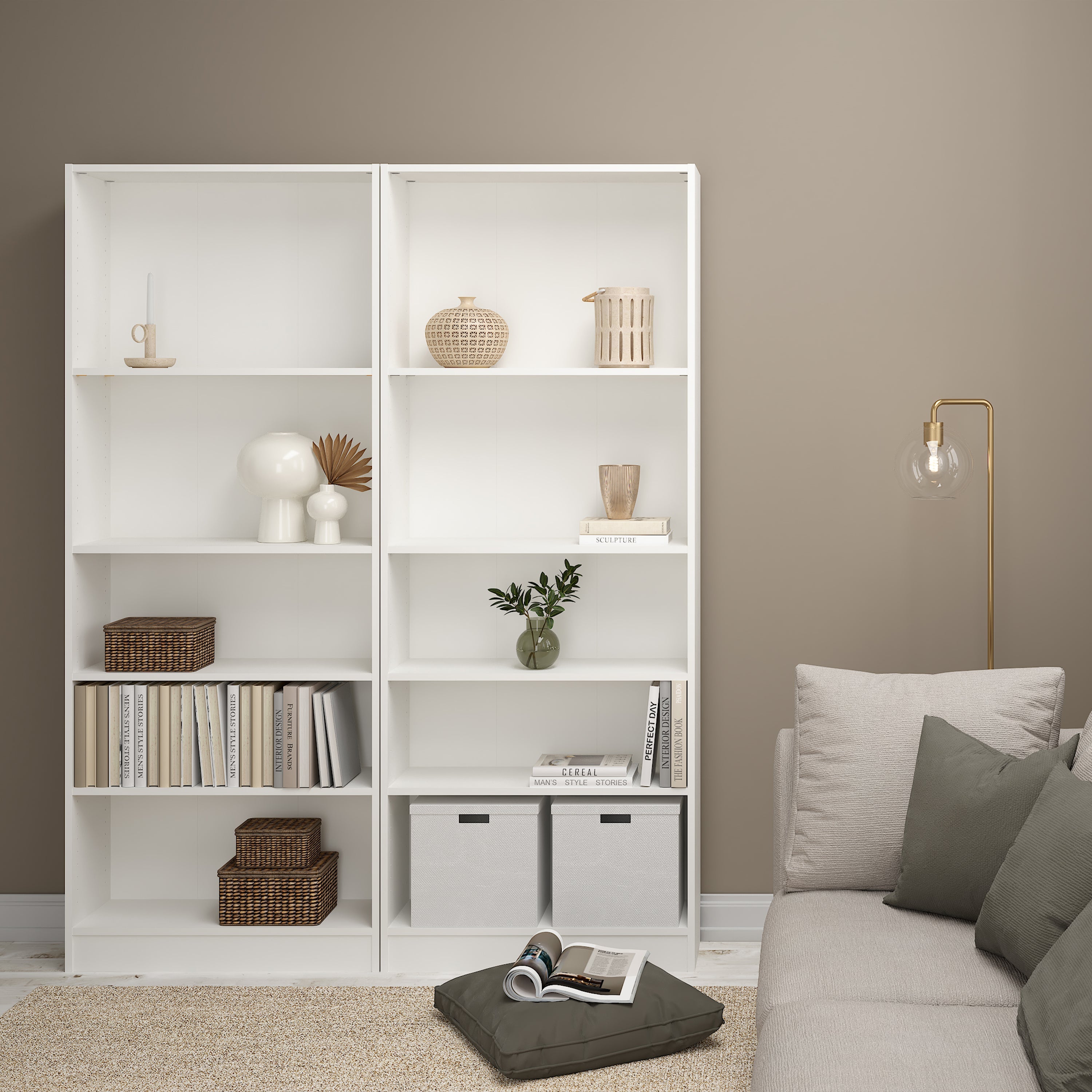 Basic Tall Wide Bookcase (4 Shelves) in White – FTG, view 7