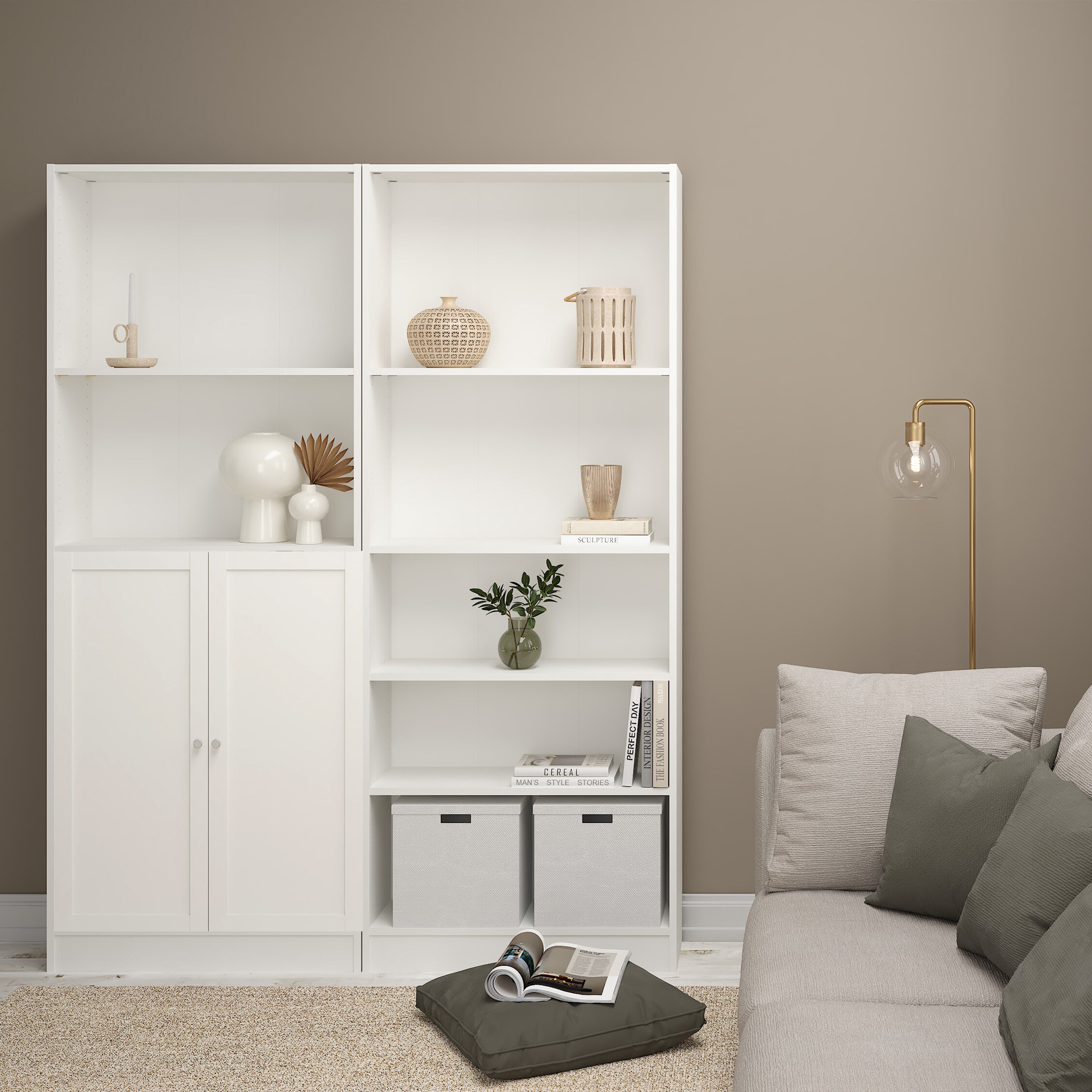 Basic Tall Wide Combination Storage in White (4 Shelves) with 2 White Doors
