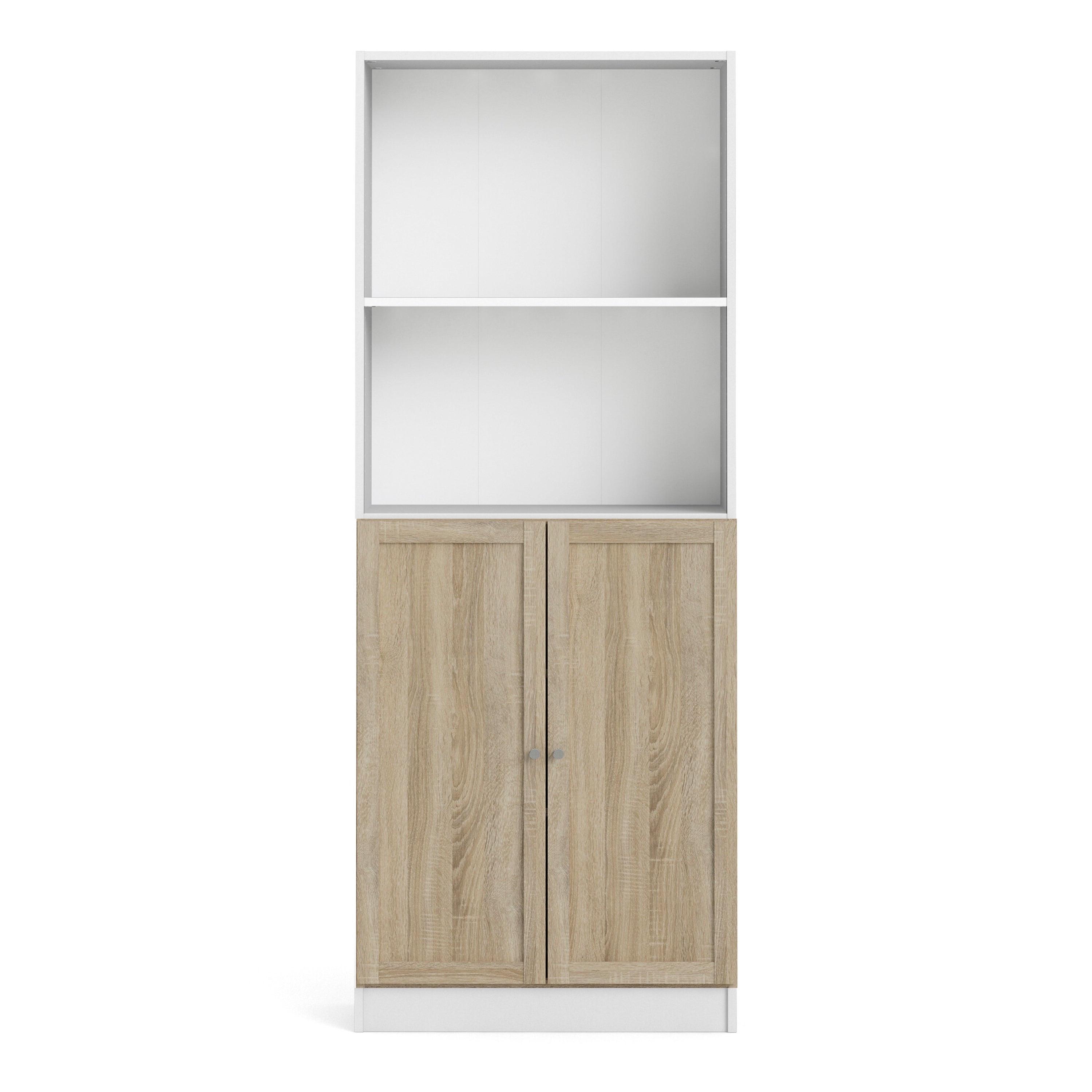 Basic Tall Wide Combination Storage in White (4 Shelves) with 2 Oak Doors