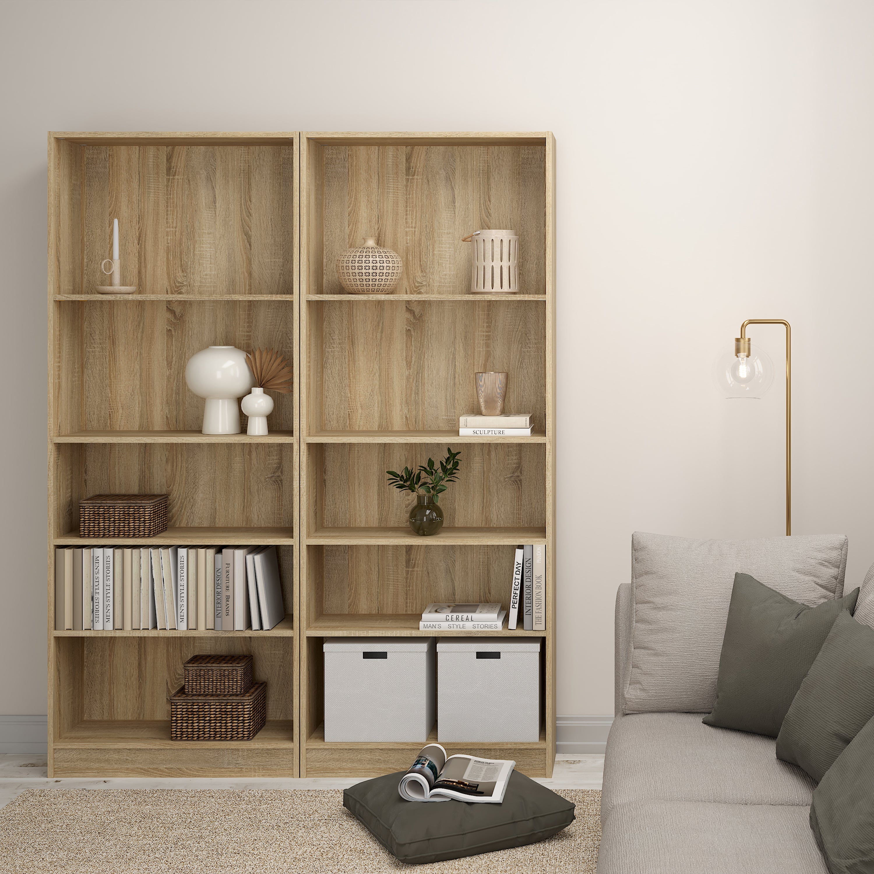 Basic Tall Wide Bookcase (4 Shelves) in Oak – FTG, view 4