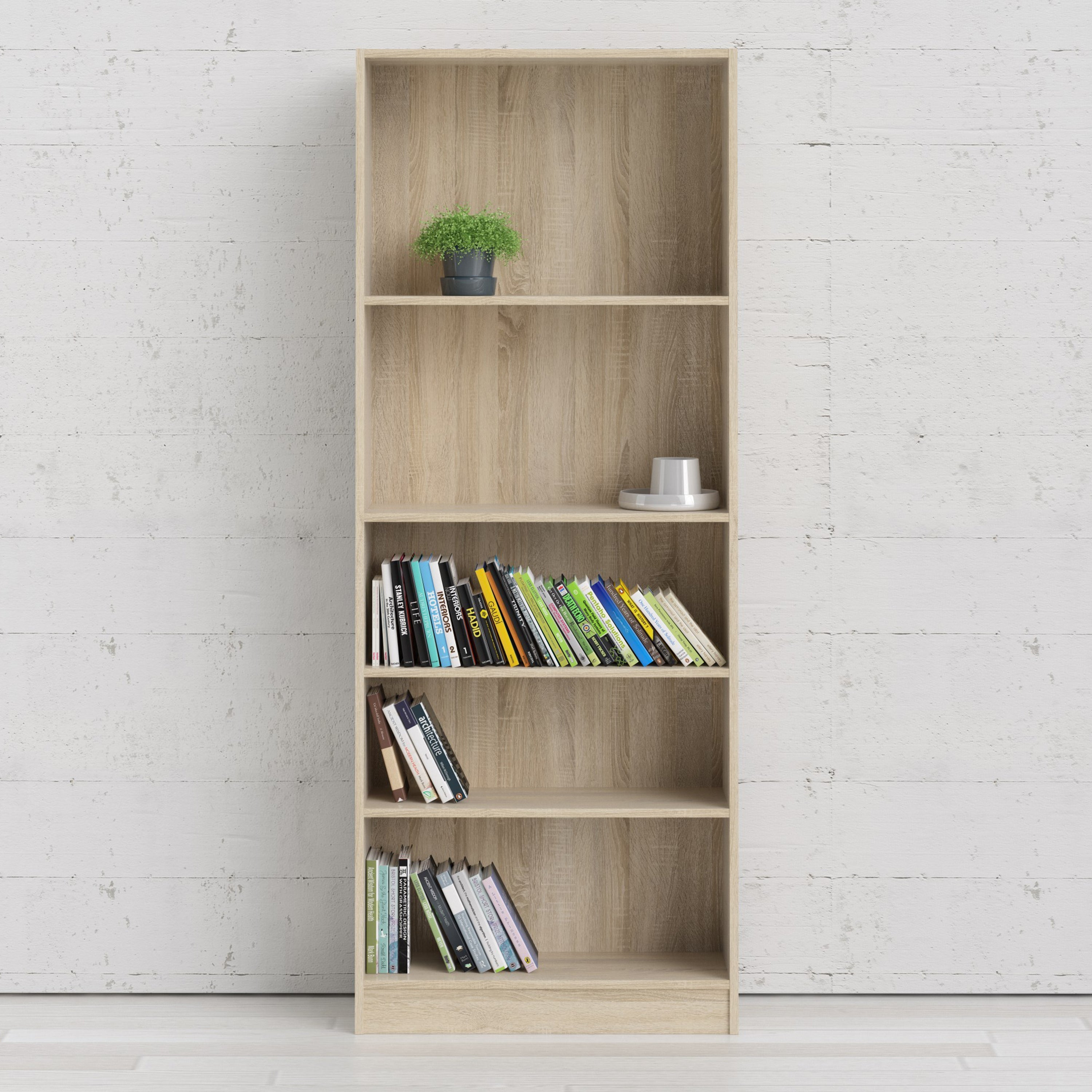 Basic Tall Wide Bookcase (4 Shelves) in Oak – FTG, view 7