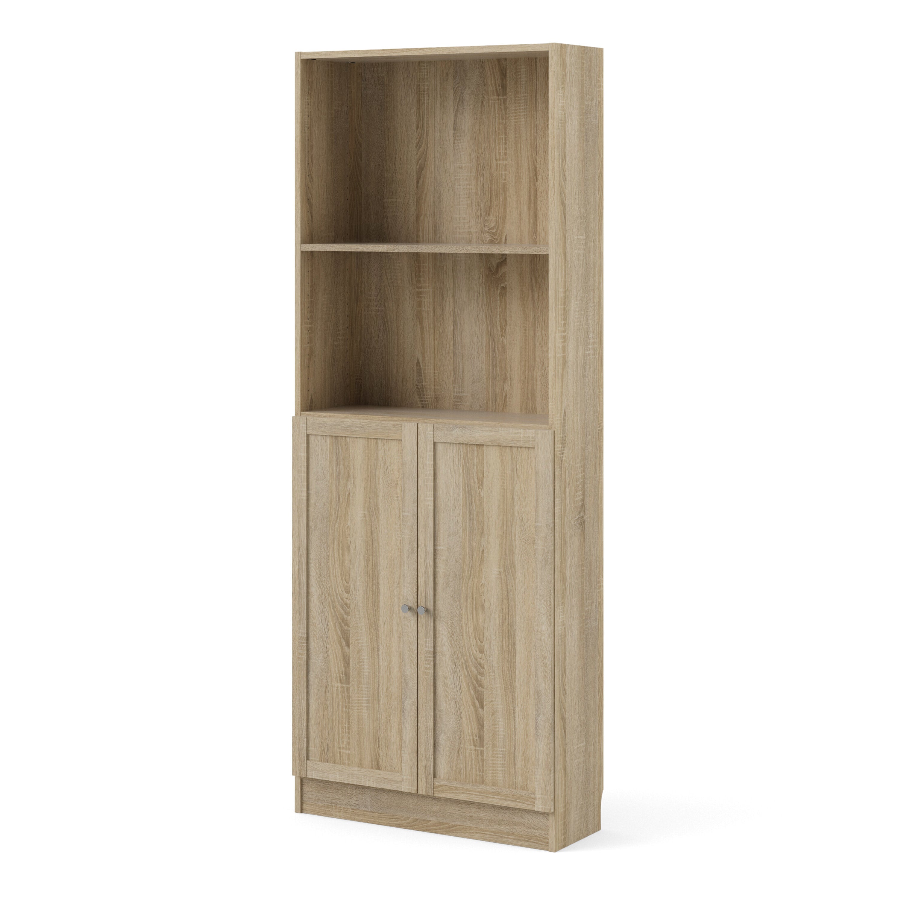 Basic Tall Wide Combination Storage in Oak (4 Shelves) with 2 Oak Doors