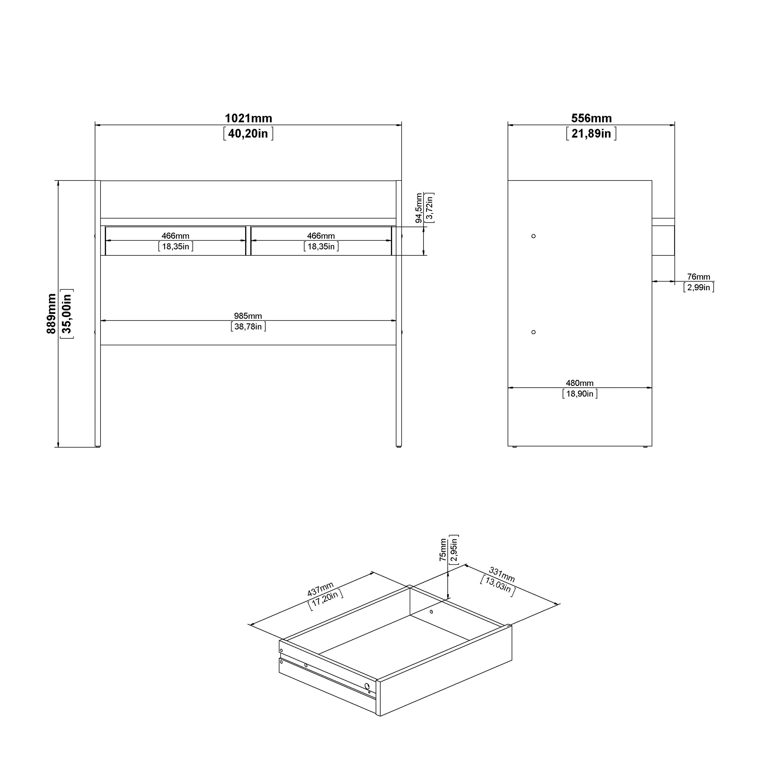 Function Plus Desk 2 Drawers In Jackson Hickory and White – FTG, view 9