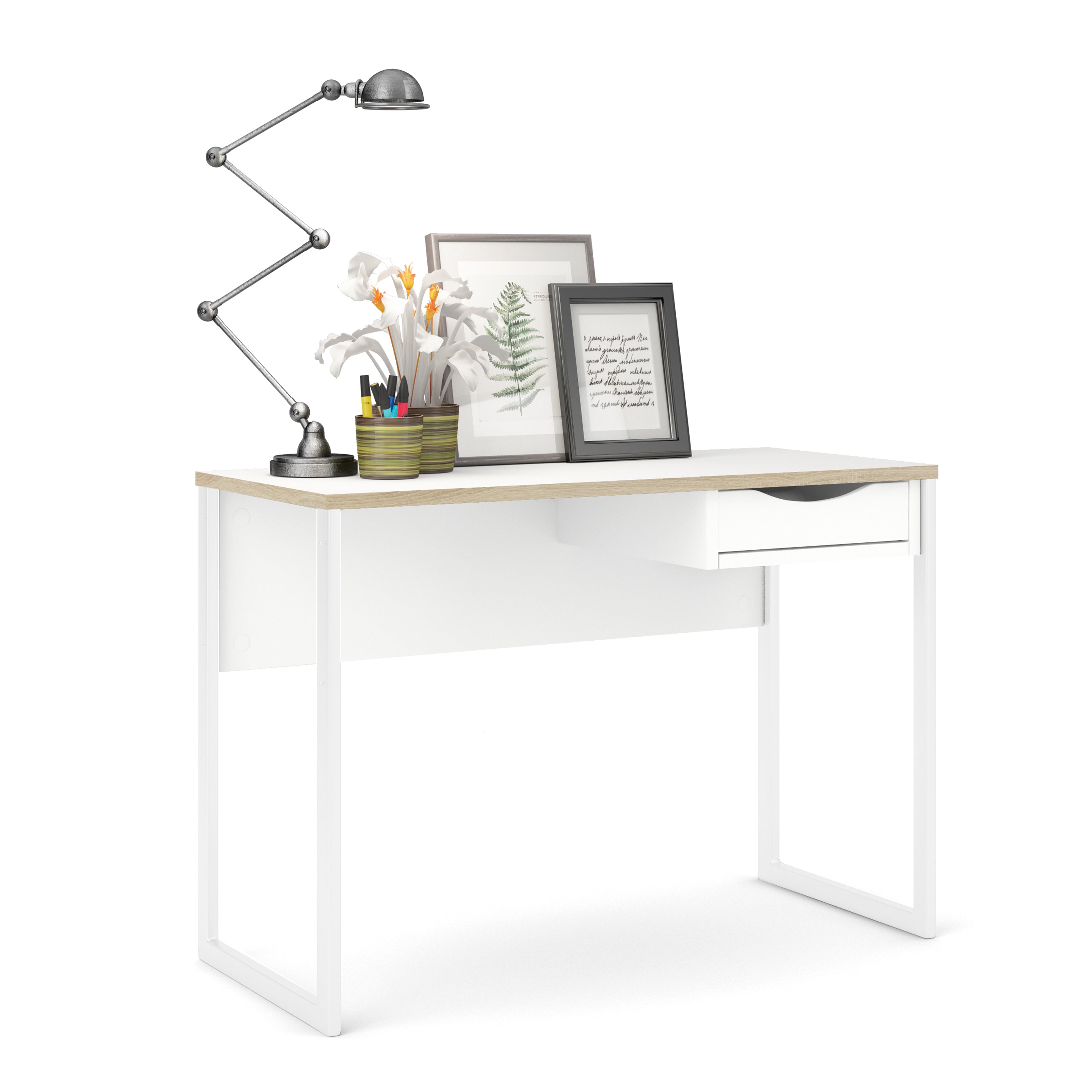 Function Plus Desk 1 Drawer in White with Oak Trim – FTG, view 6