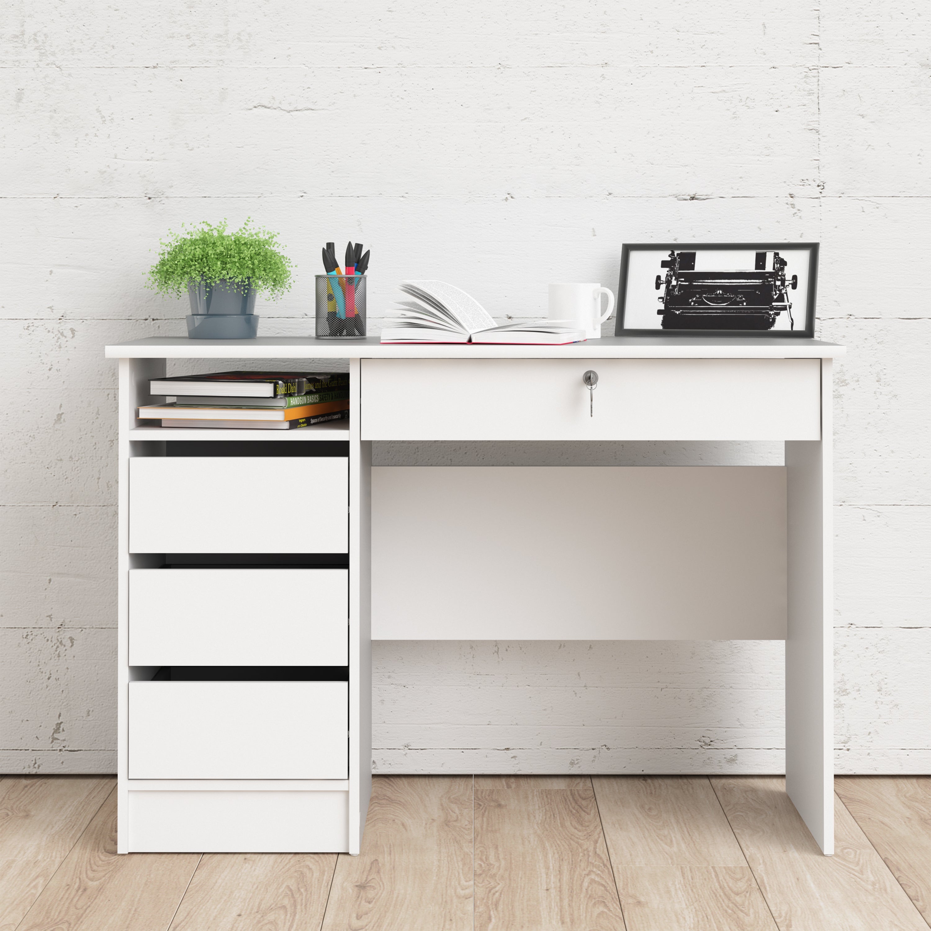 Function Plus 4 Drawer Desk Handleless Drawer in White – FTG, view 4
