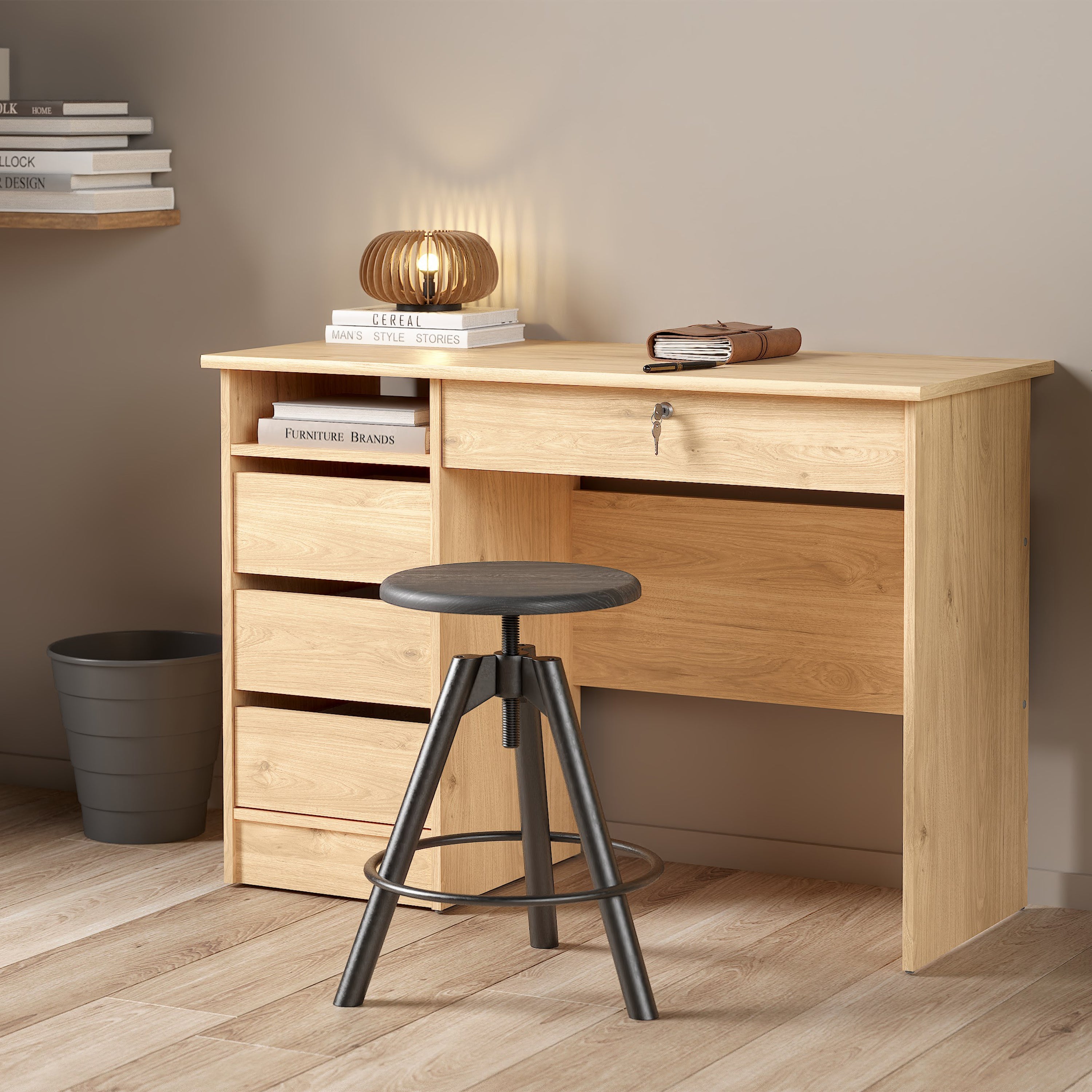 Function Plus 4 Drawer Desk Handleless Drawer in Jackson Hickory Oak – FTG, view 6