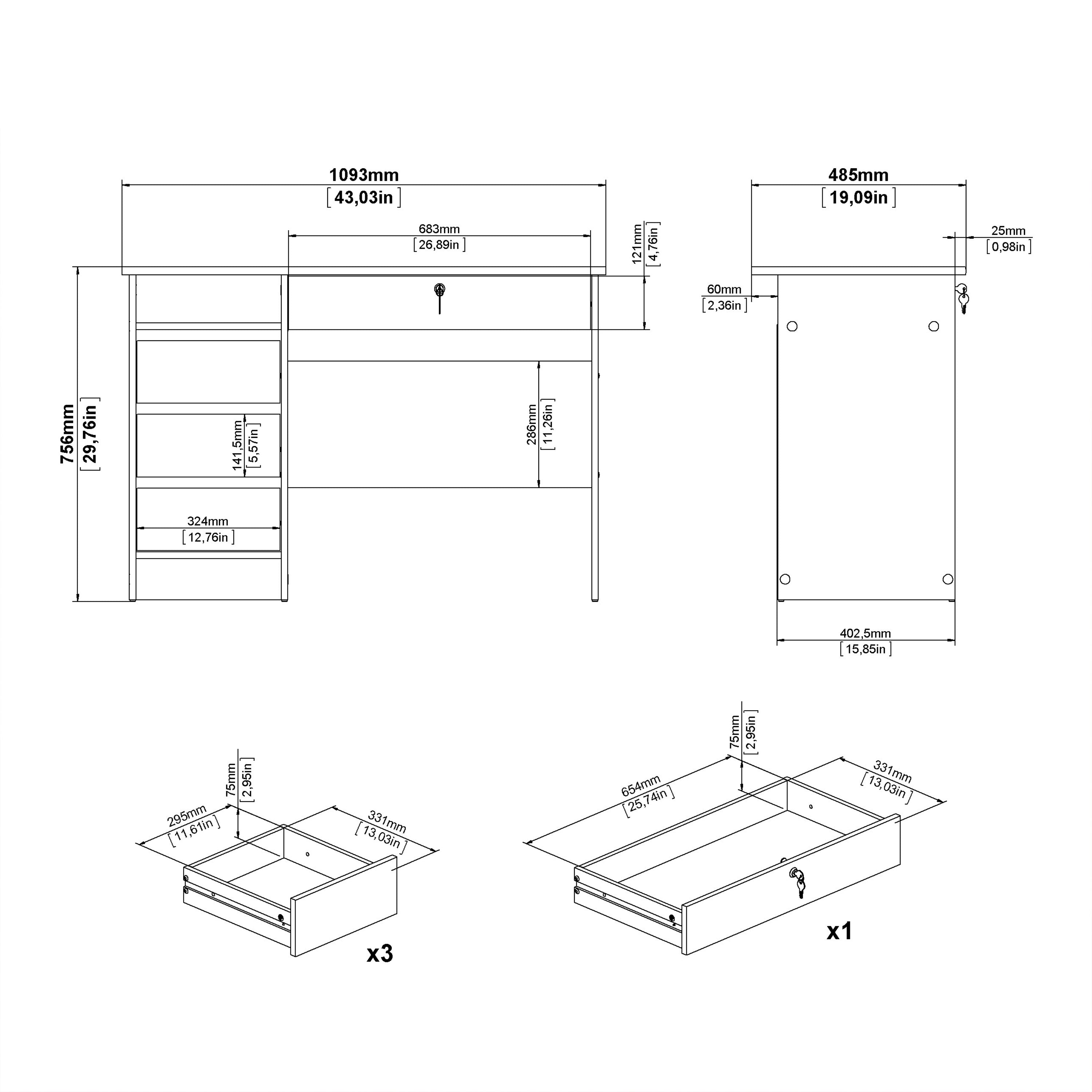 Function Plus 4 Drawer Desk Handleless Drawer in Jackson Hickory Oak – FTG, view 9