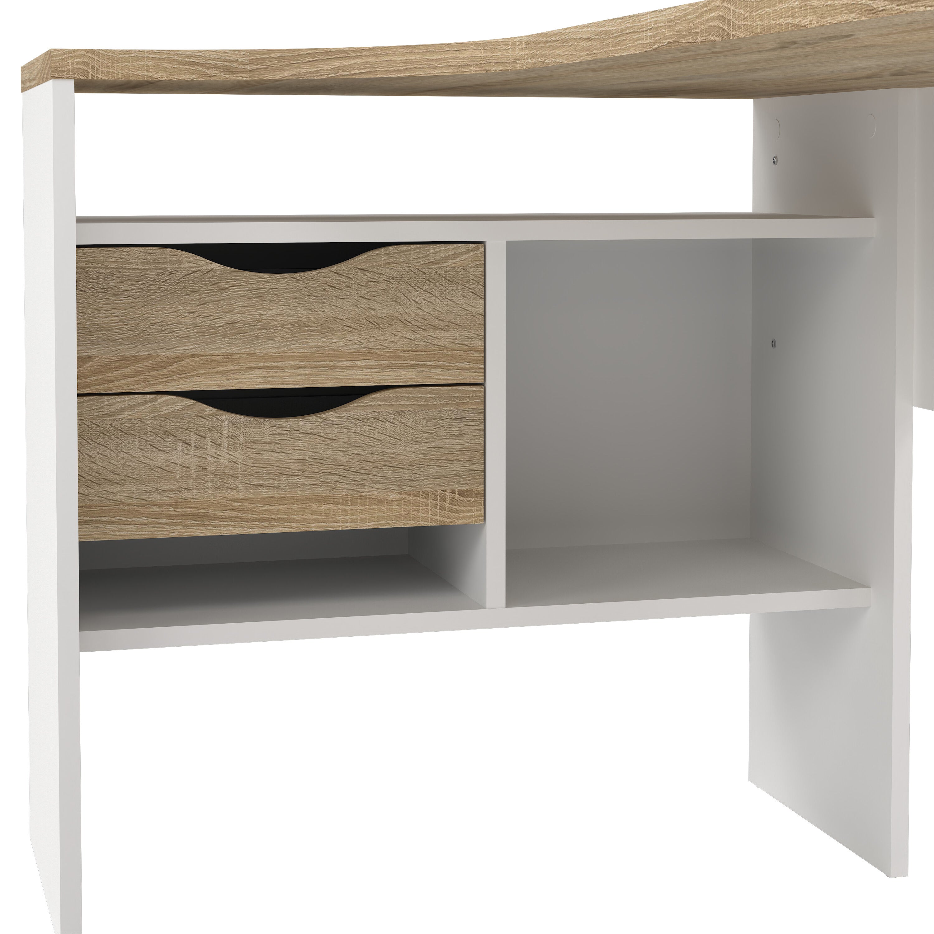 Function Plus Corner Desk 2 Drawers in White and Oak – FTG, view 7