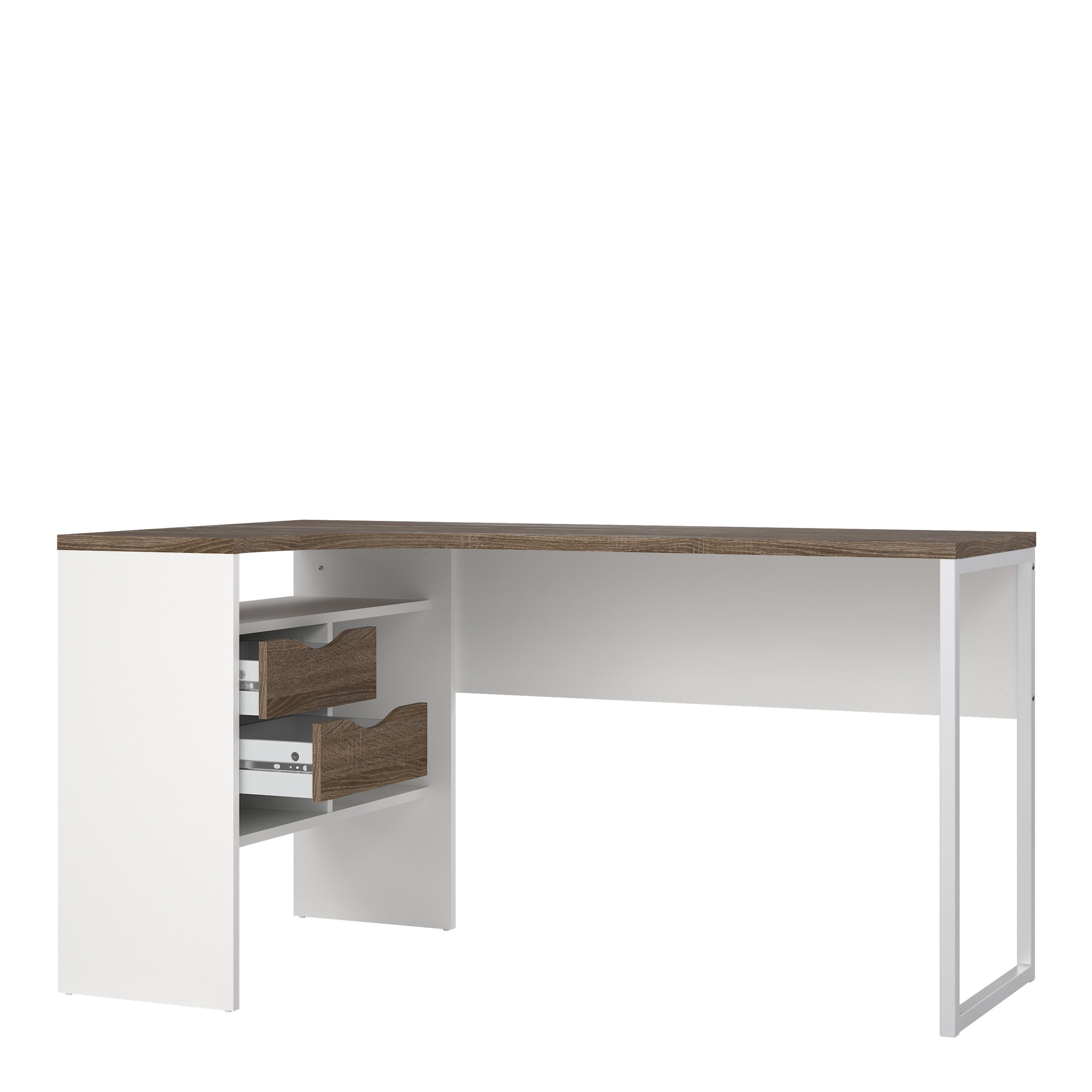 Function Plus Corner Desk 2 Drawers in White and Truffle Oak – FTG, view 5