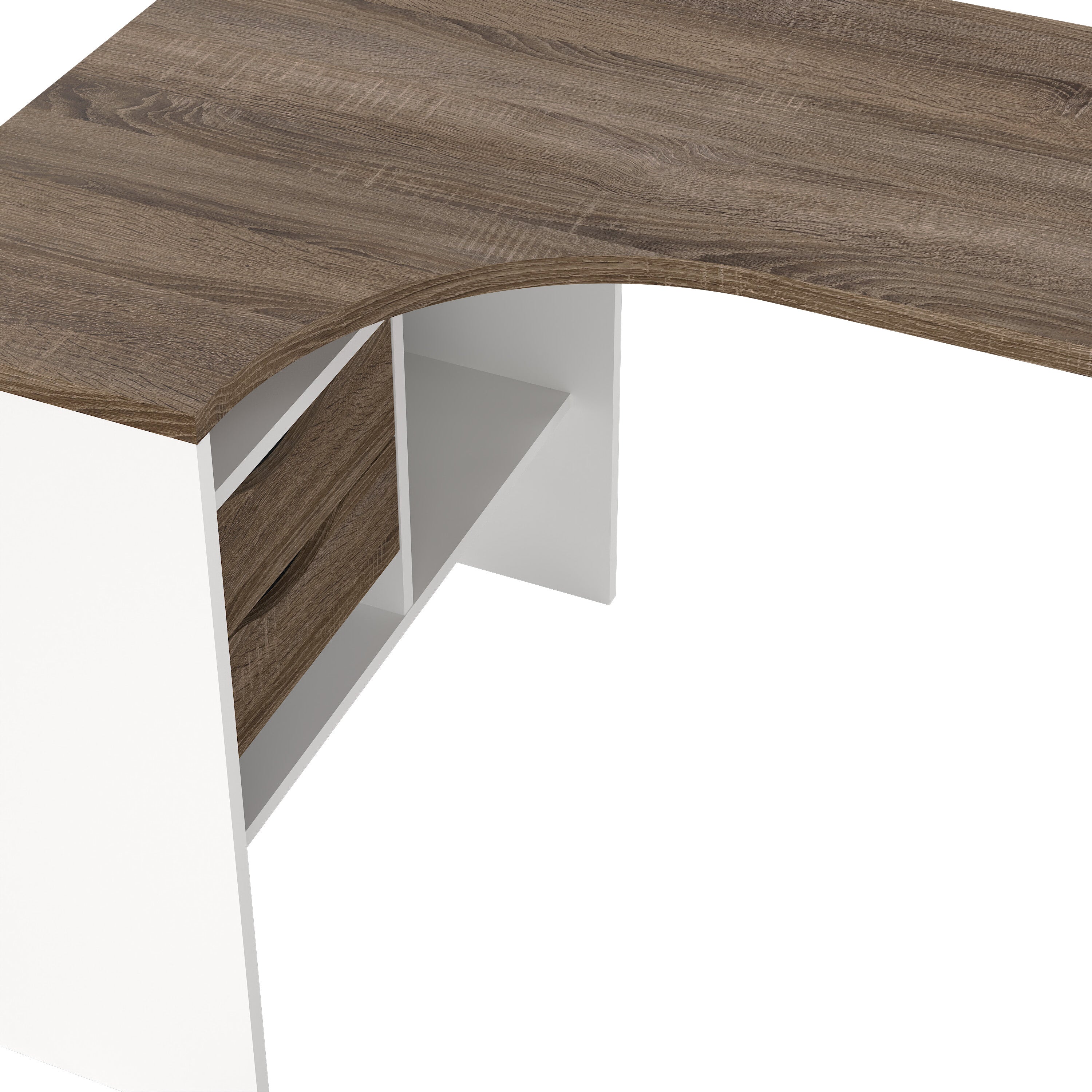 Function Plus Corner Desk 2 Drawers in White and Truffle Oak – FTG, view 8