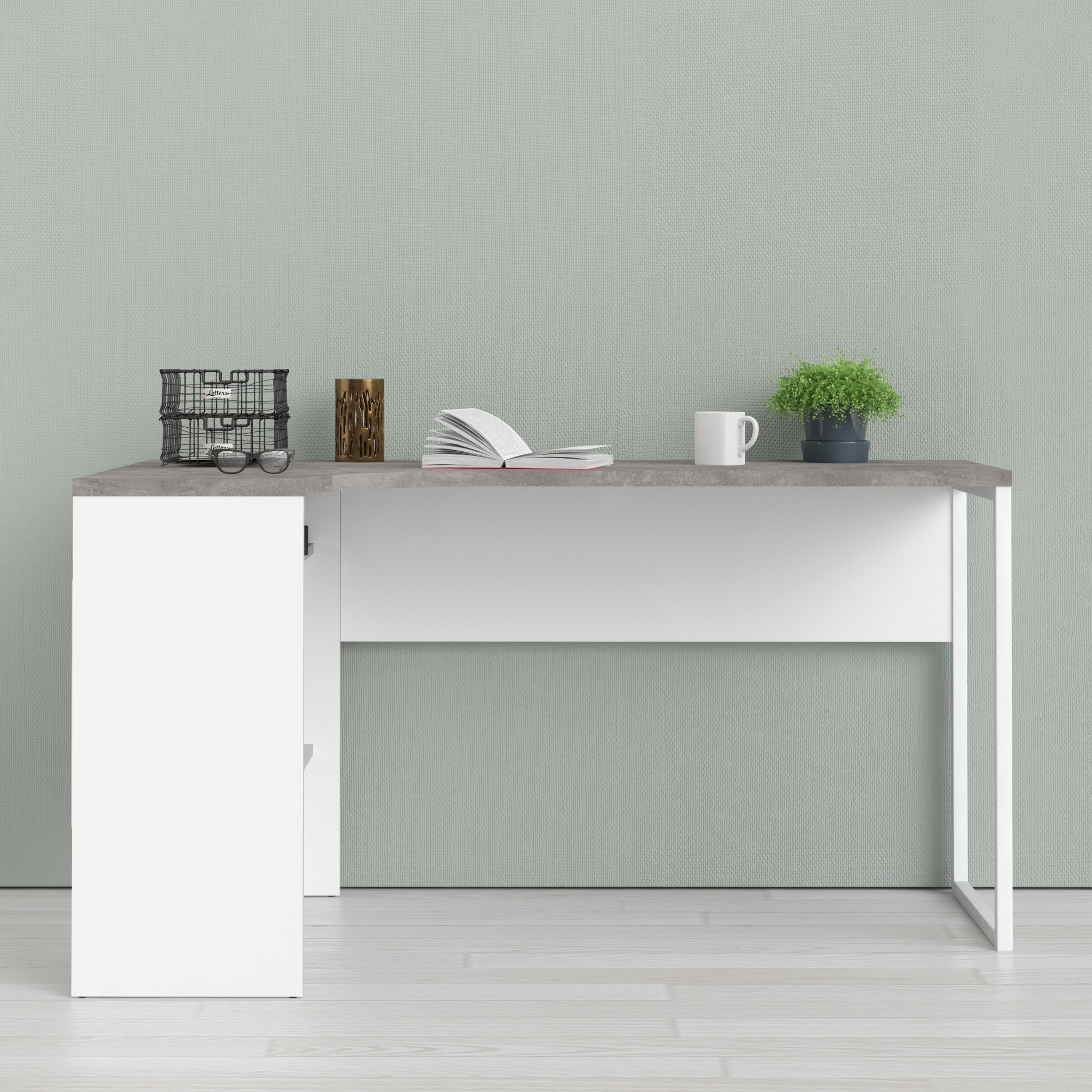 Function Plus Corner Desk 2 Drawers in White and Grey – FTG, view 7