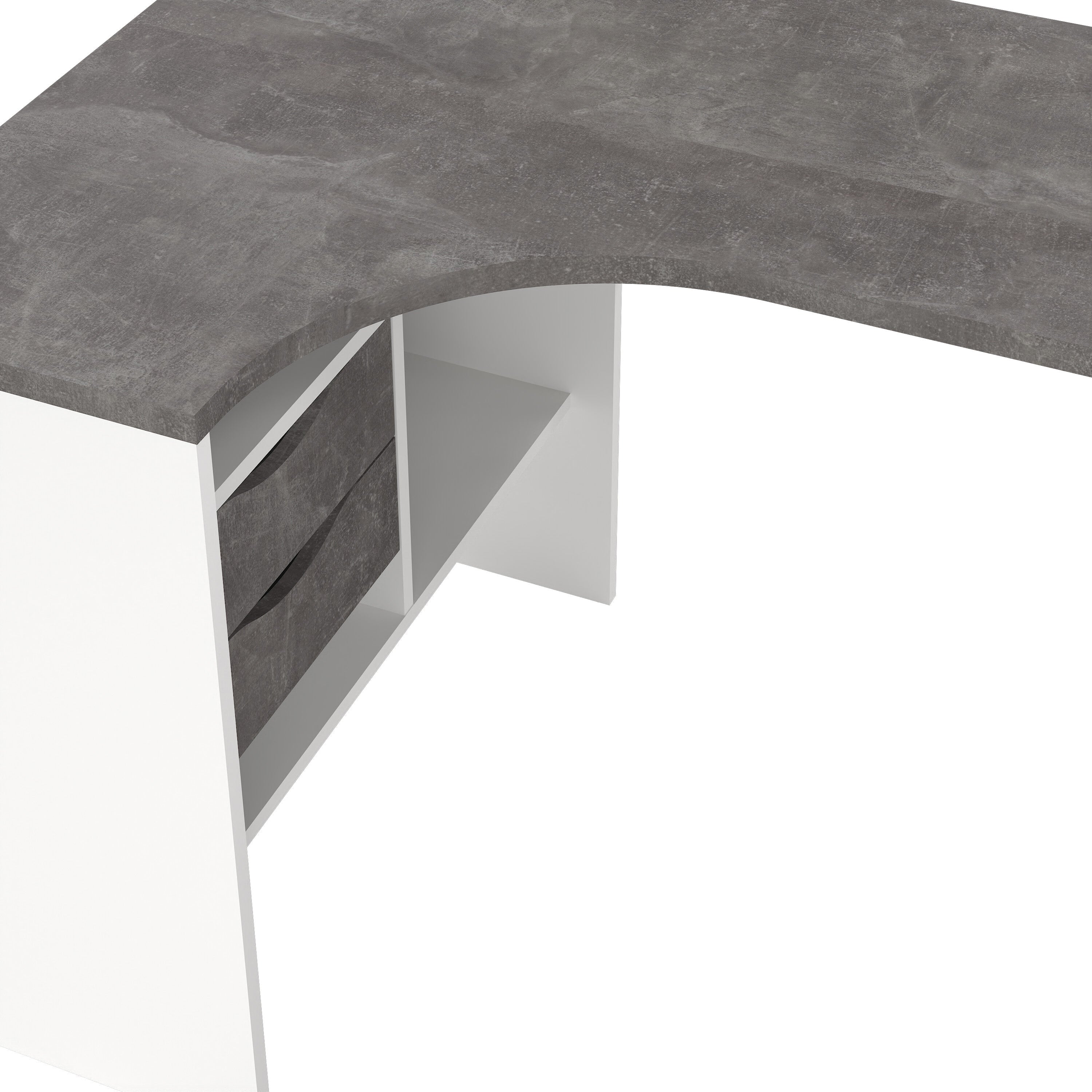 Function Plus Corner Desk 2 Drawers in White and Grey – FTG, view 8