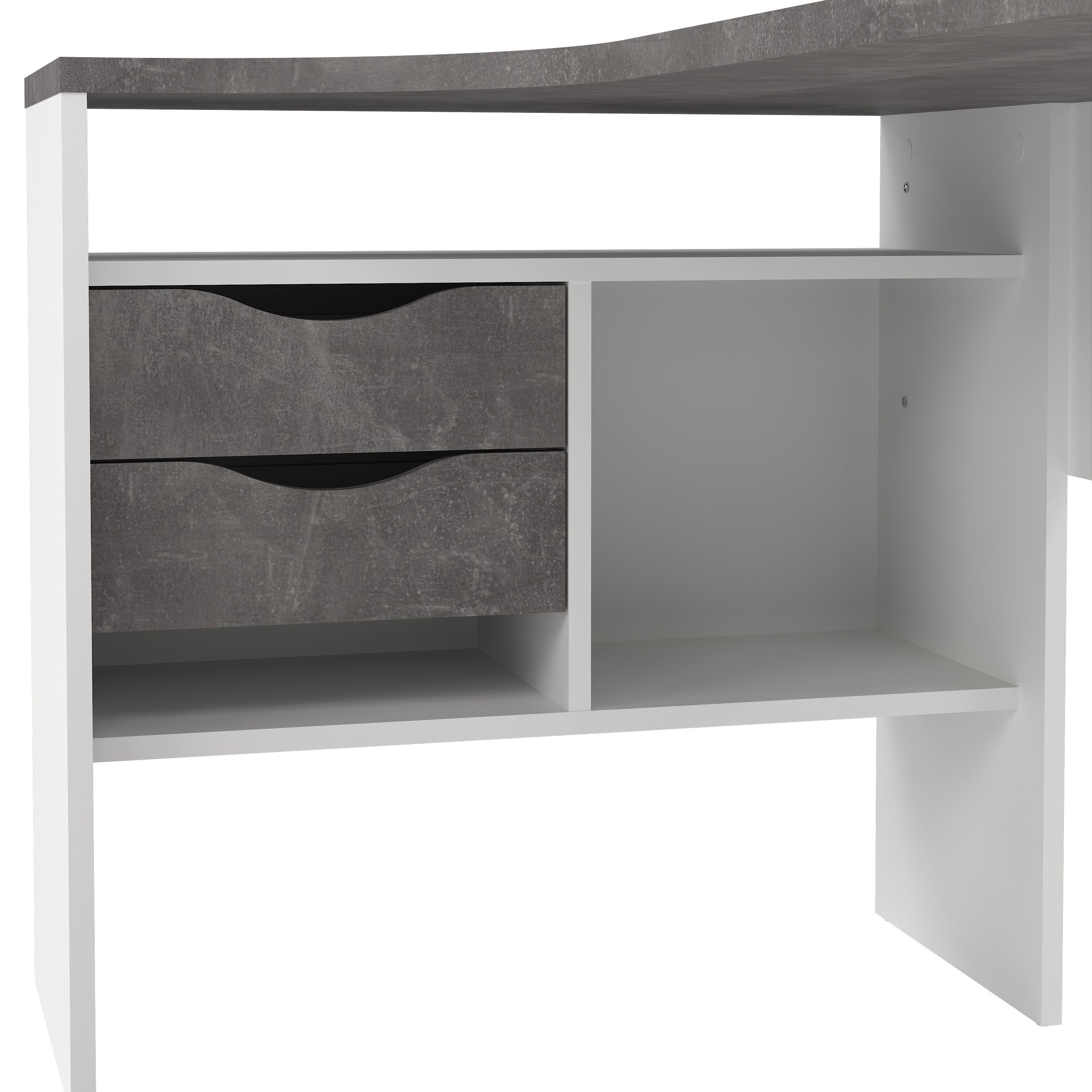 Function Plus Corner Desk 2 Drawers in White and Grey – FTG, view 9