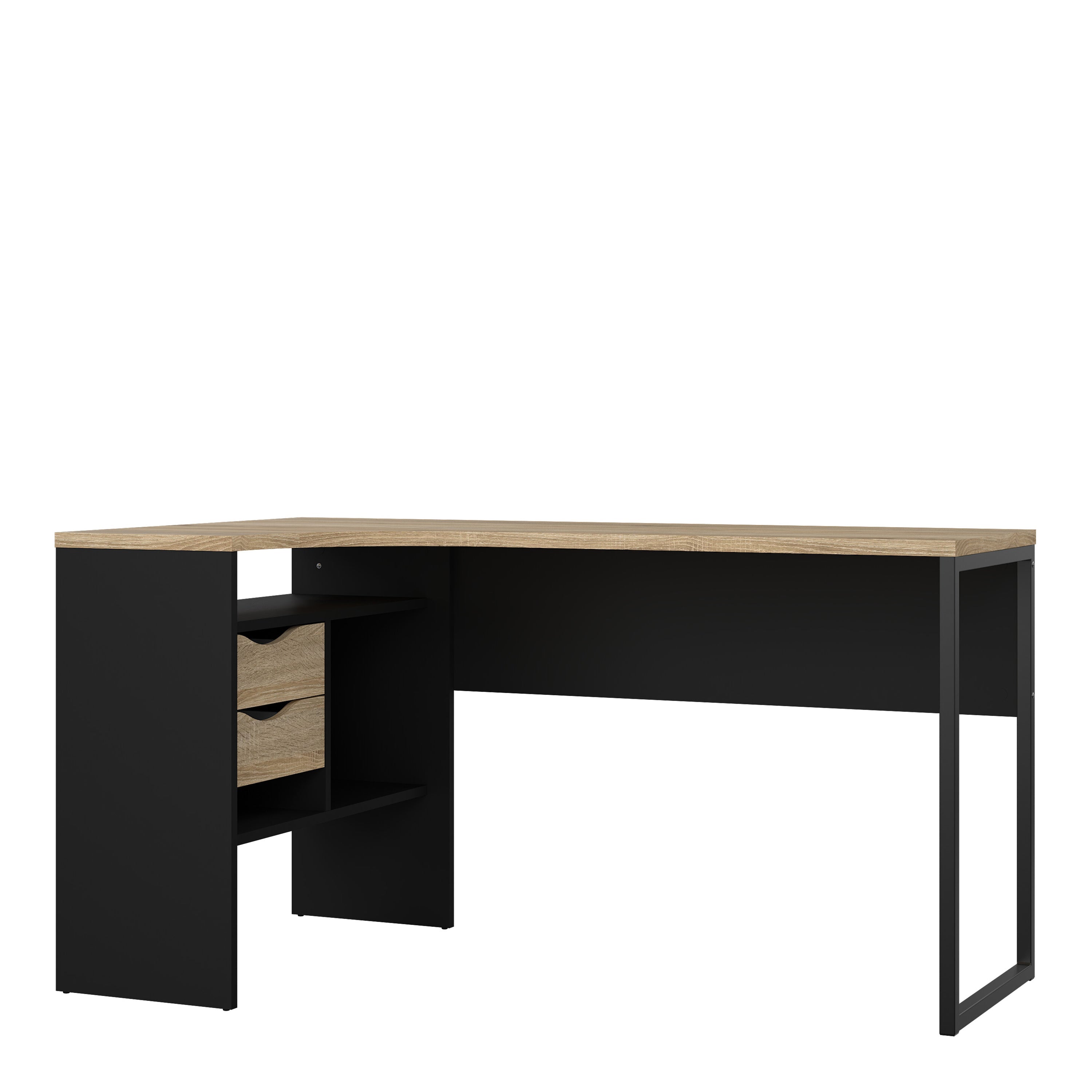 Function Plus Corner Desk 2 Drawers in Black Matt and Oak – FTG