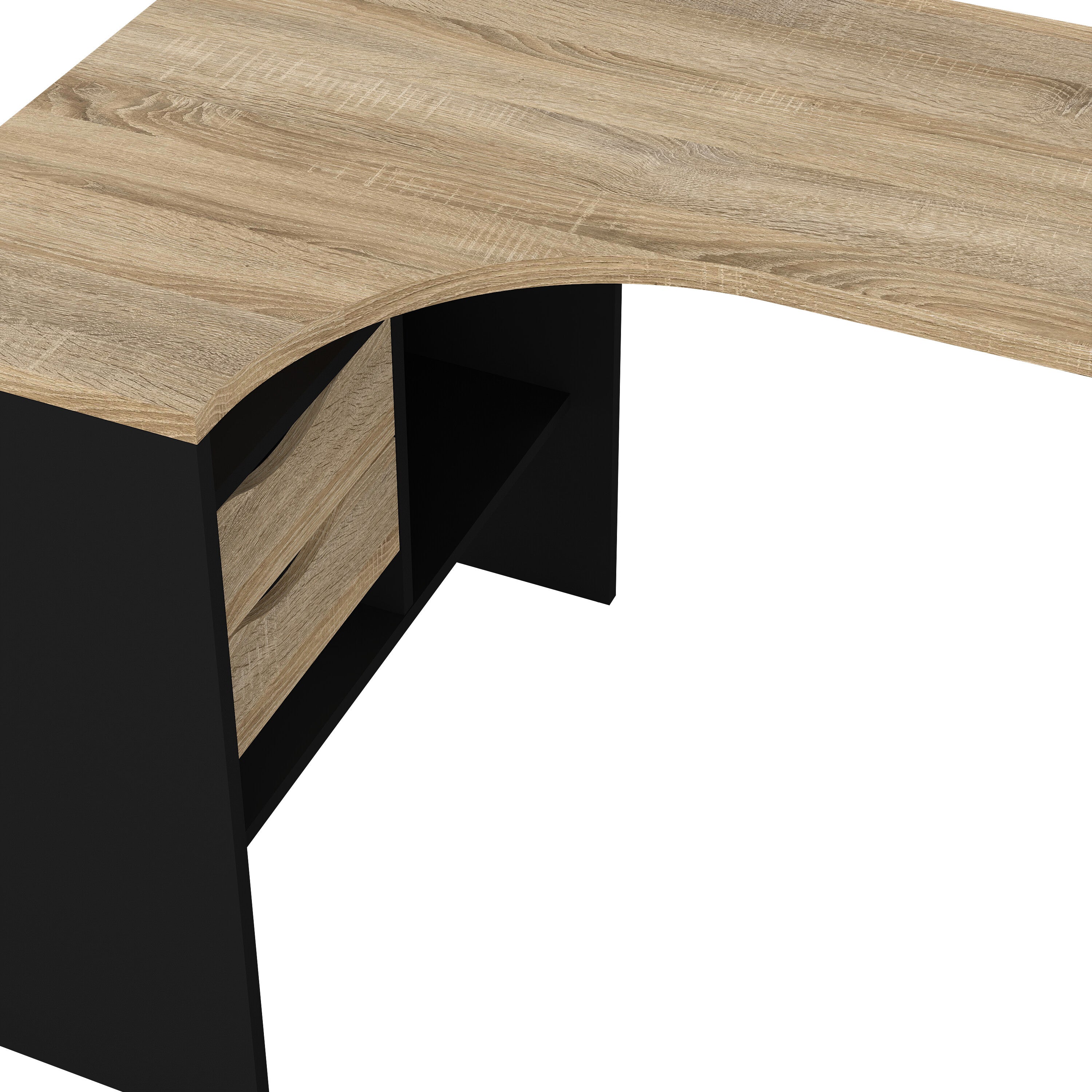 Function Plus Corner Desk 2 Drawers in Black Matt and Oak – FTG, view 7