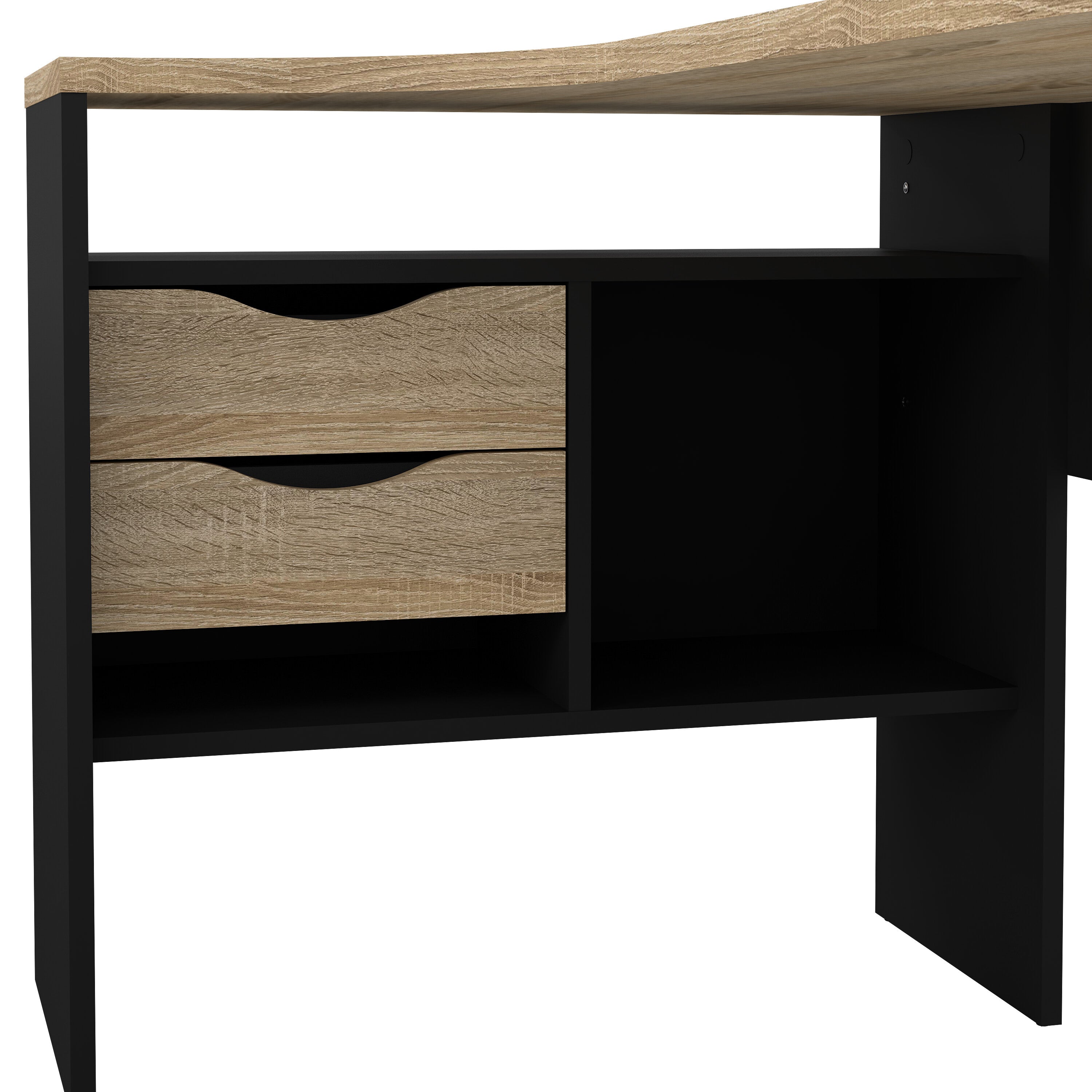 Function Plus Corner Desk 2 Drawers in Black Matt and Oak – FTG, view 8