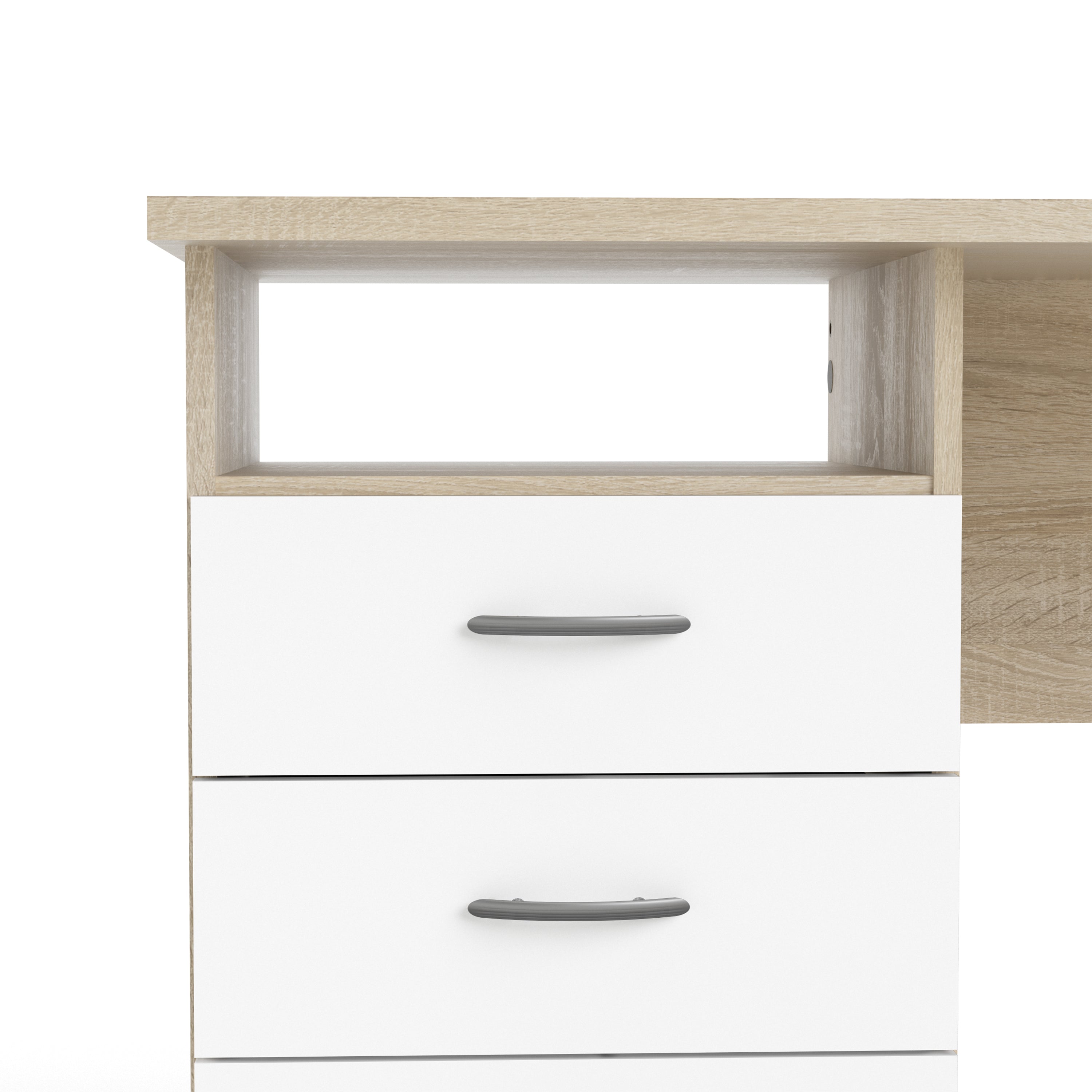 Function Plus Oak Desk 3 White Drawers – FTG, view 10