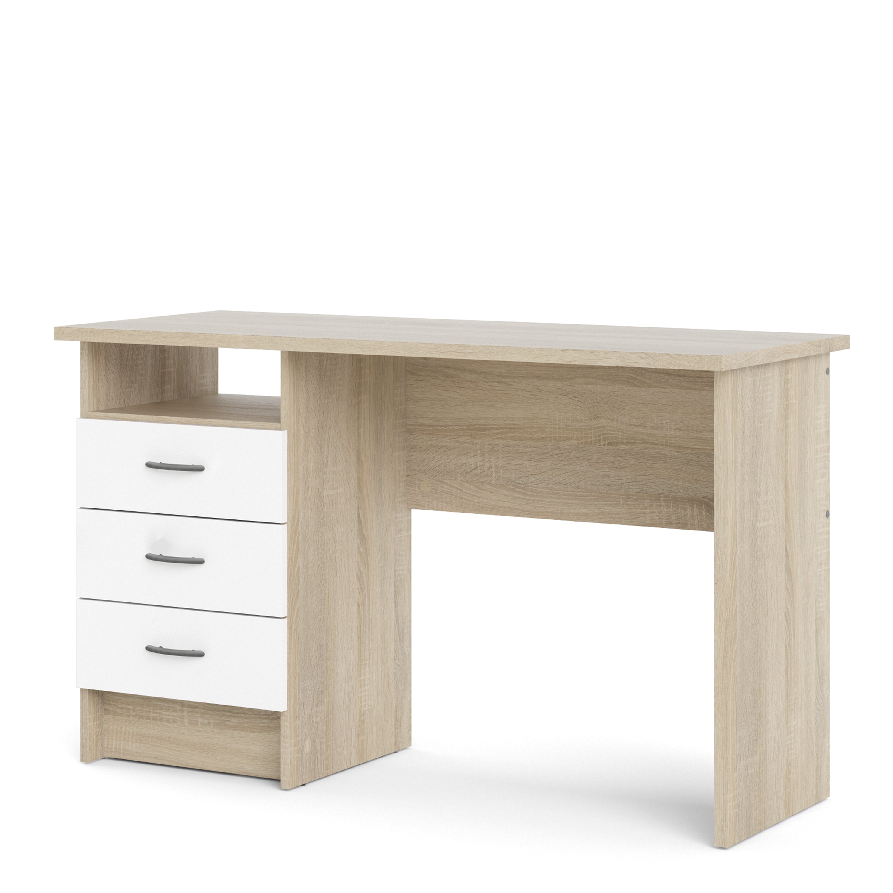 Function Plus Oak Desk 3 White Drawers – FTG, view 3
