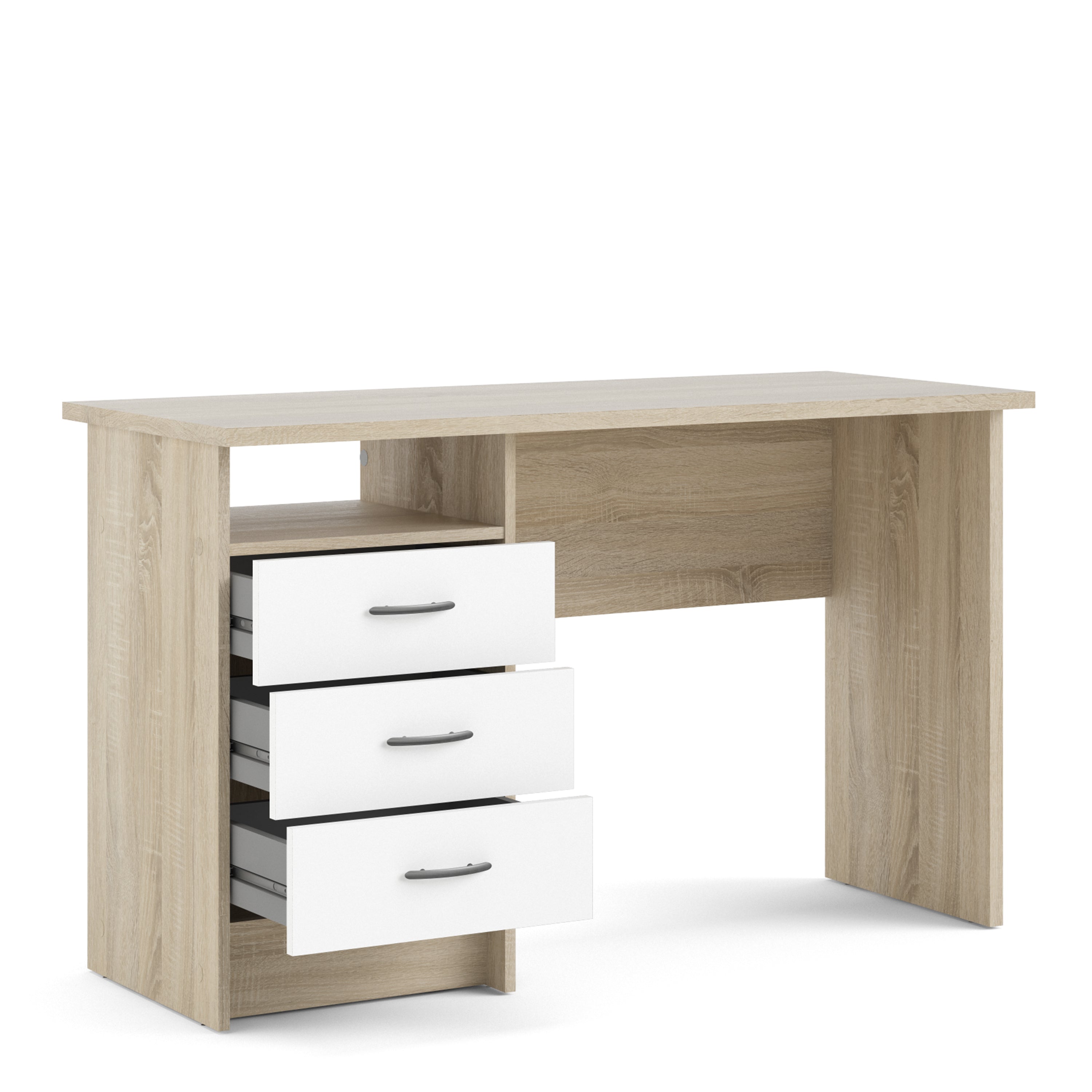Function Plus Oak Desk 3 White Drawers – FTG, view 4
