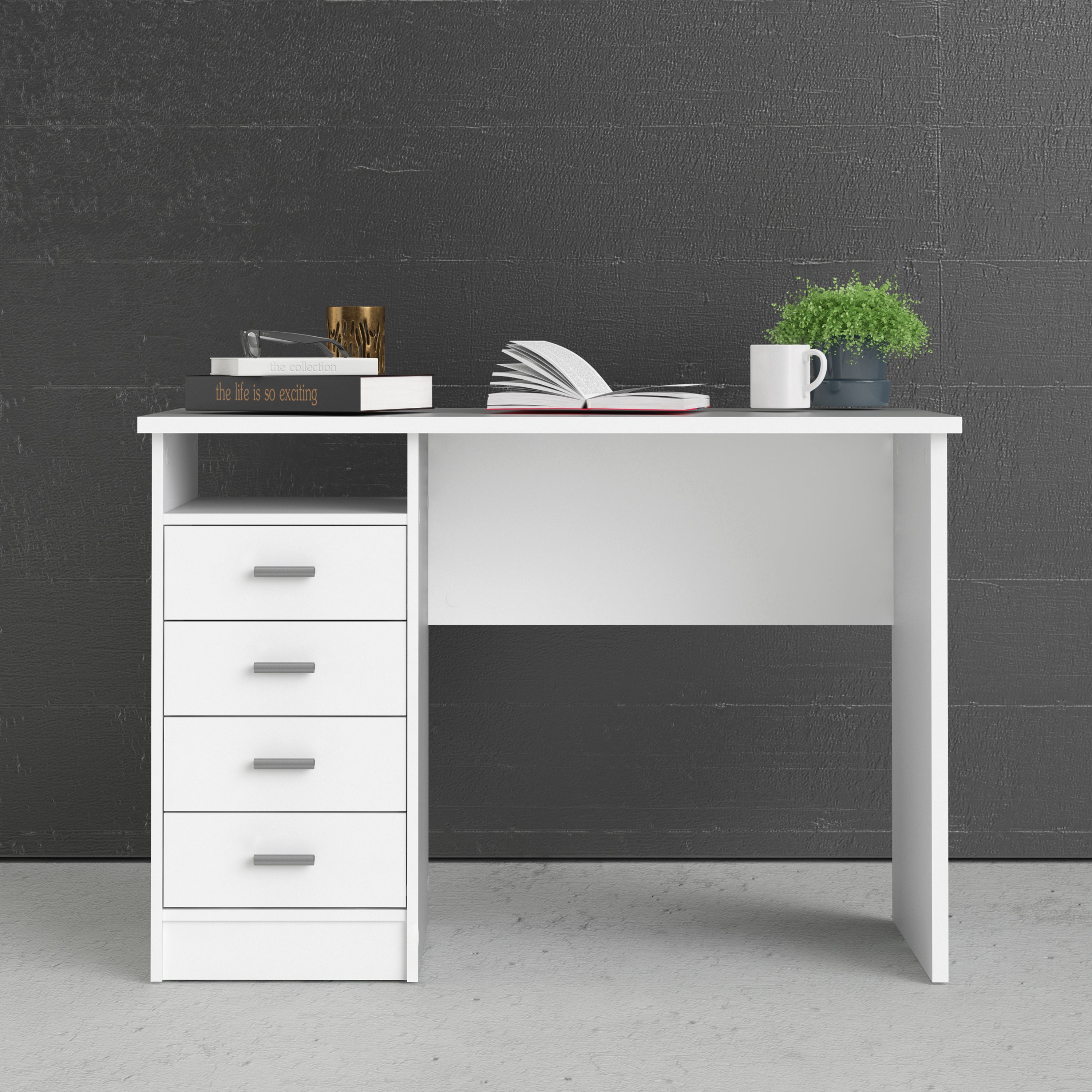Function Plus 4 Drawer Desk in White – FTG, view 4
