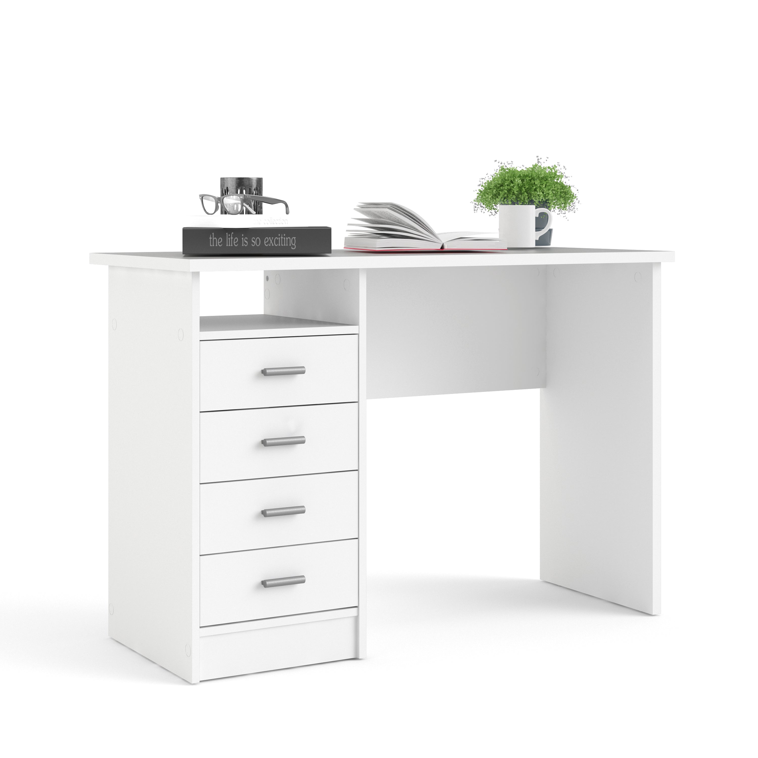 Function Plus 4 Drawer Desk in White – FTG, view 6