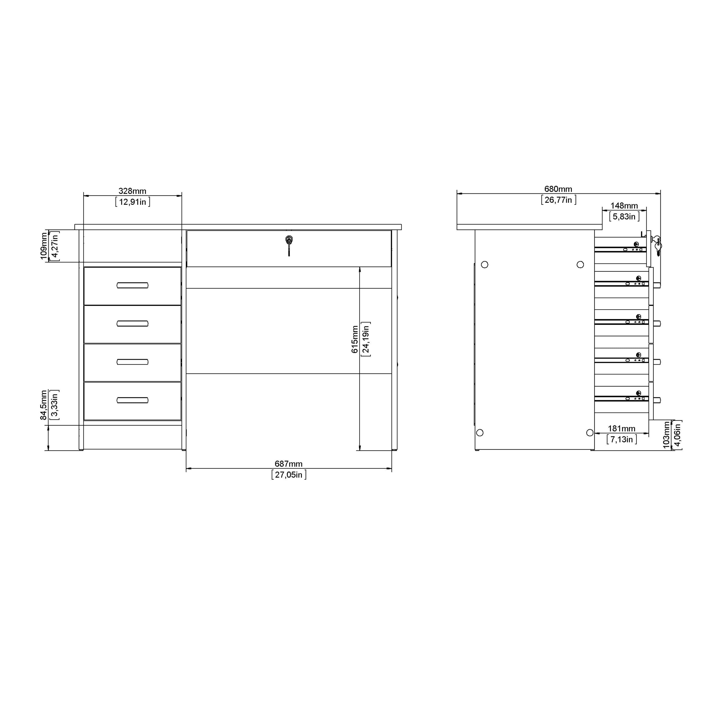 Function Plus Desk 5 Drawers in White – FTG, view 10