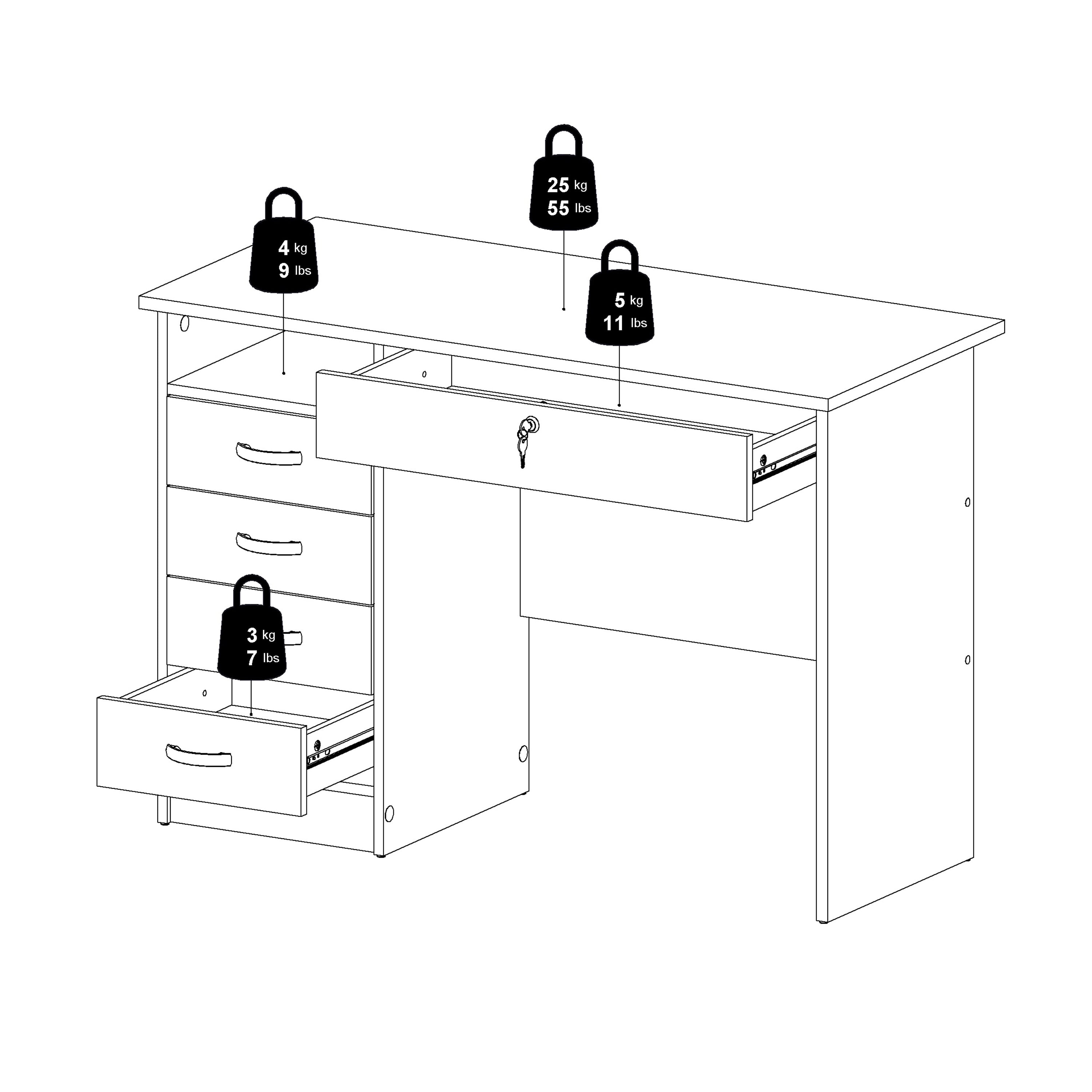 Function Plus Desk 5 Drawers in White – FTG, view 11