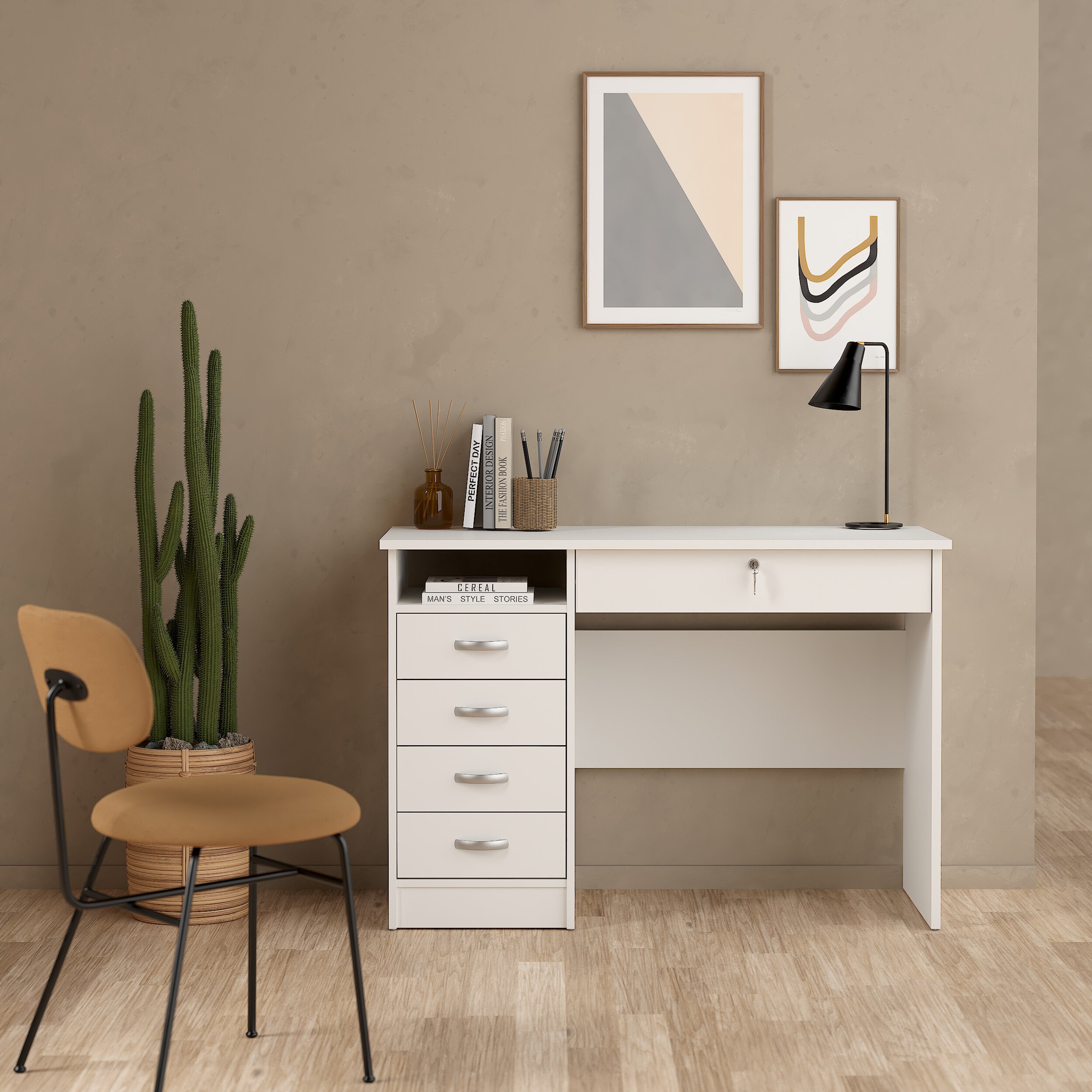 Function Plus Desk 5 Drawers in White – FTG, view 5