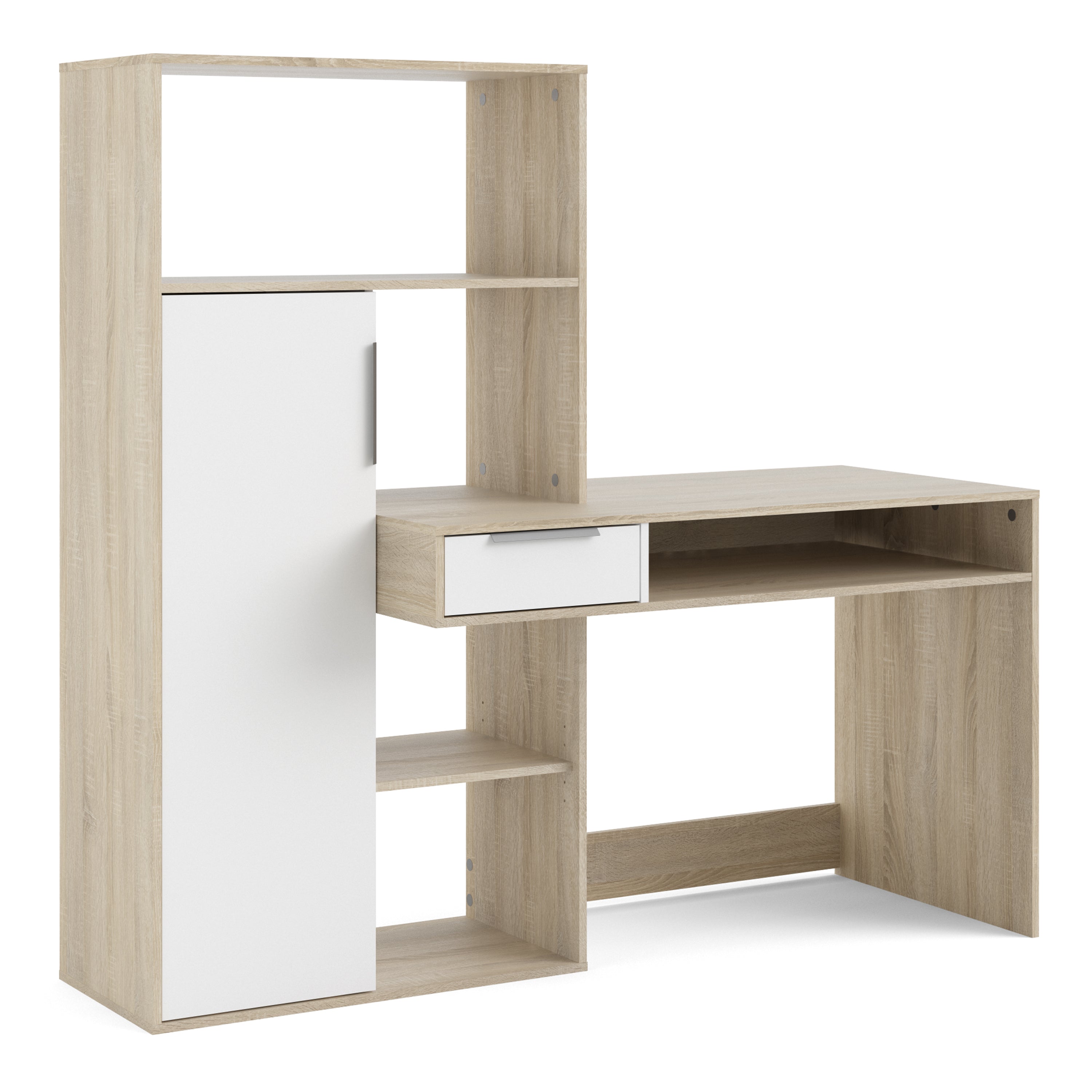 Function Plus Desk Multi Functional Desk with Drawer and 1 Door in White and Oak – FTG