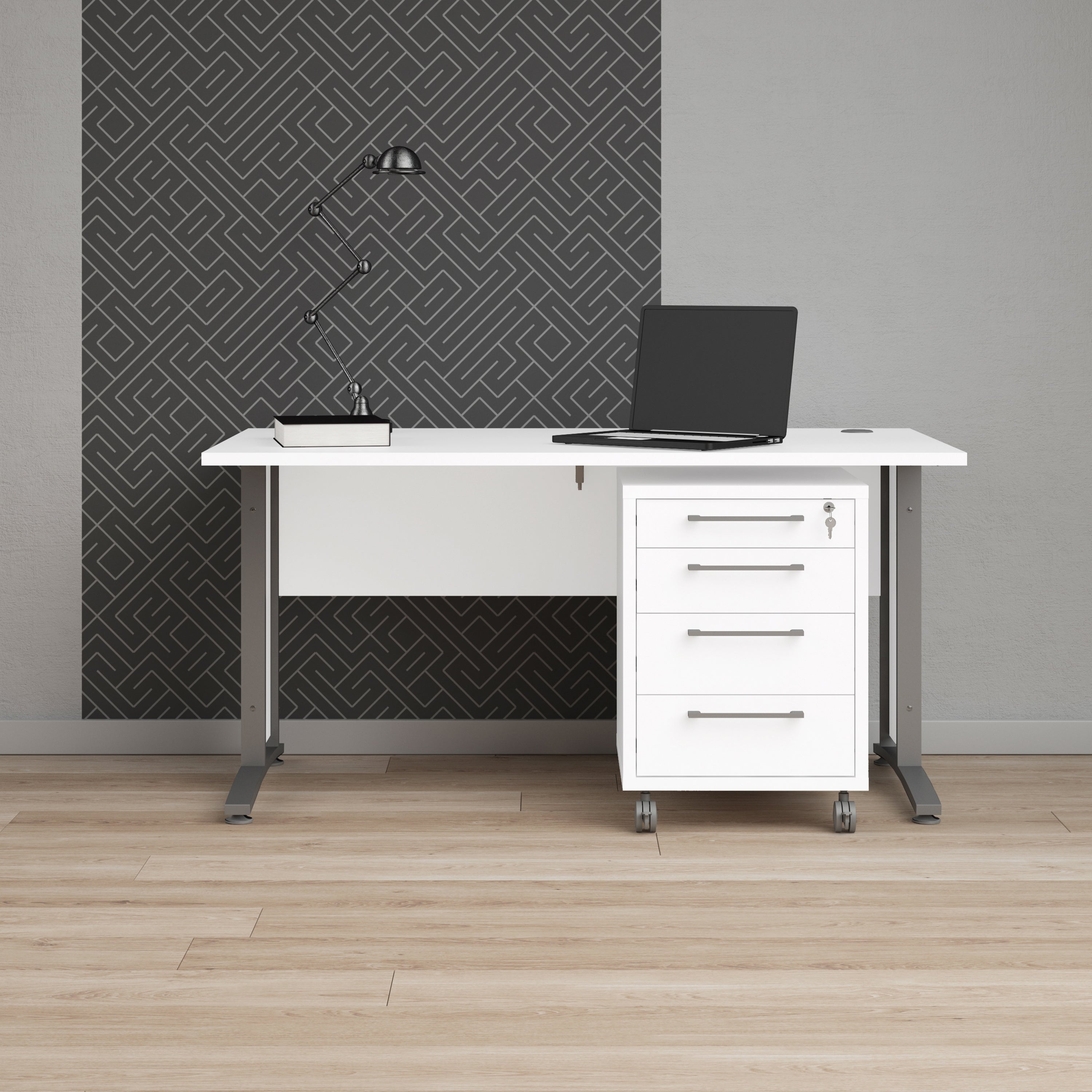 Prima Desk 150cm in White with Silver Grey Steel Legs – FTG, view 7