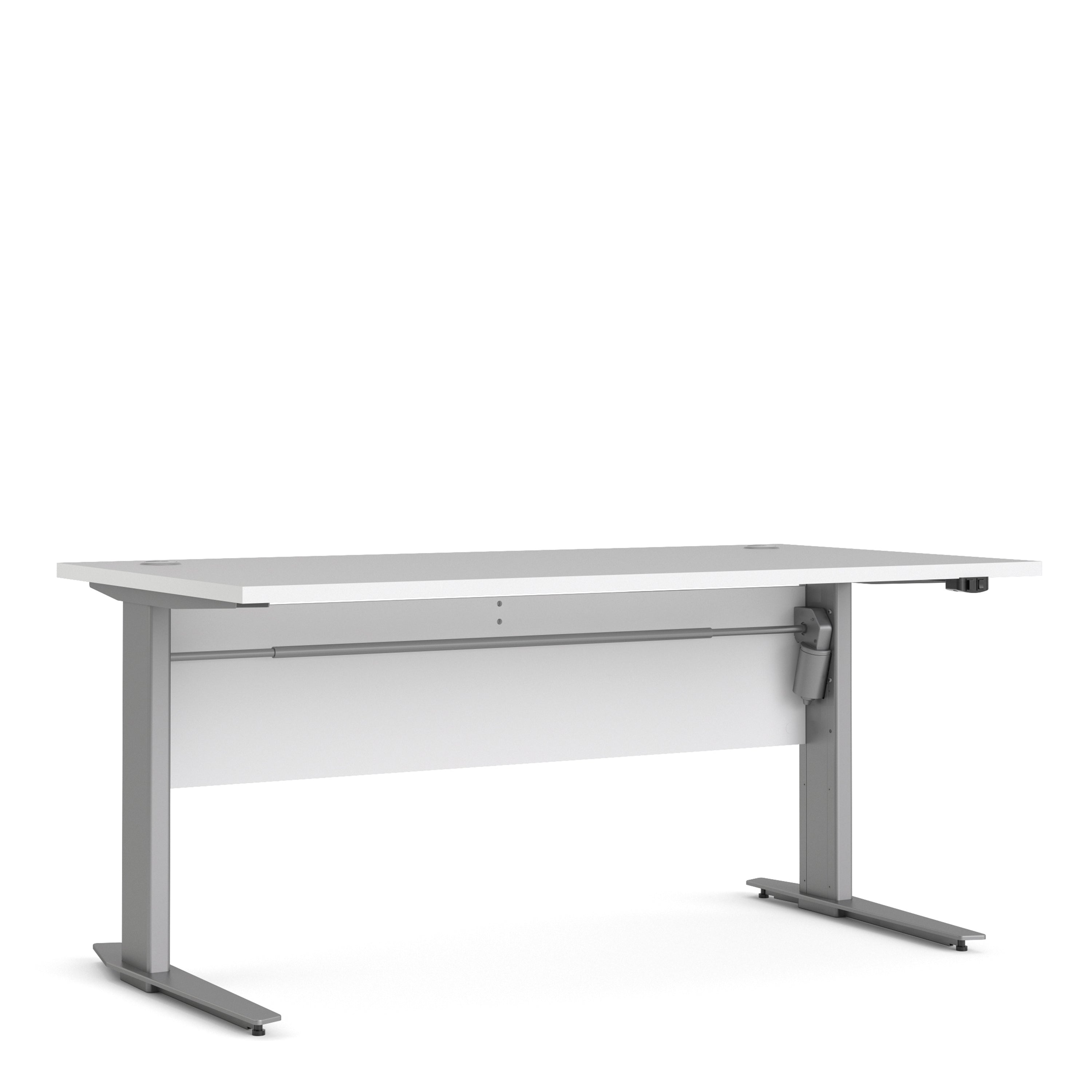 Prima Desk 150cm in White with Height Adjustable Legs with Electric Control in Silver Grey Steel – FTG