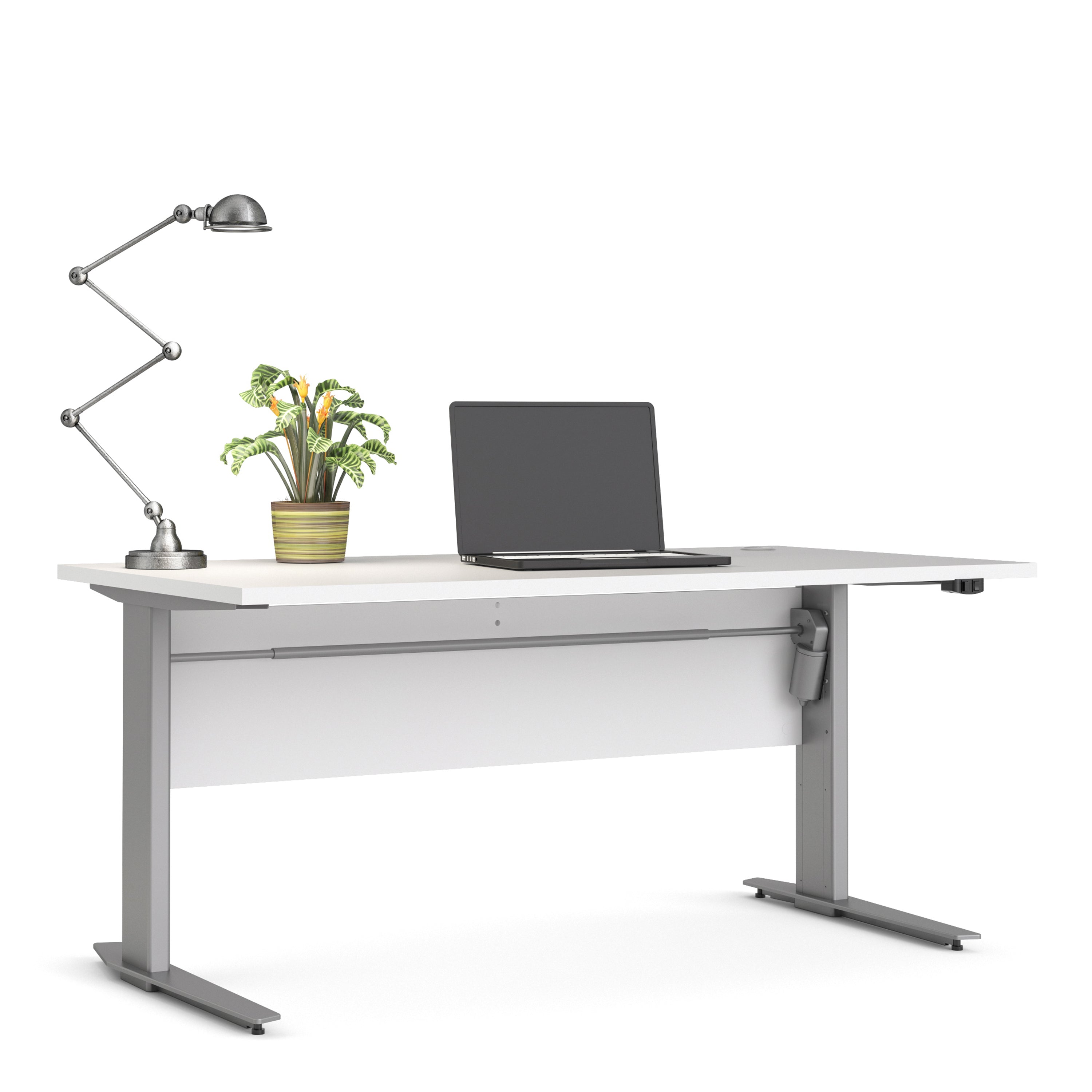 Prima Desk 150cm in White with Height Adjustable Legs with Electric Control in Silver Grey Steel – FTG, view 6