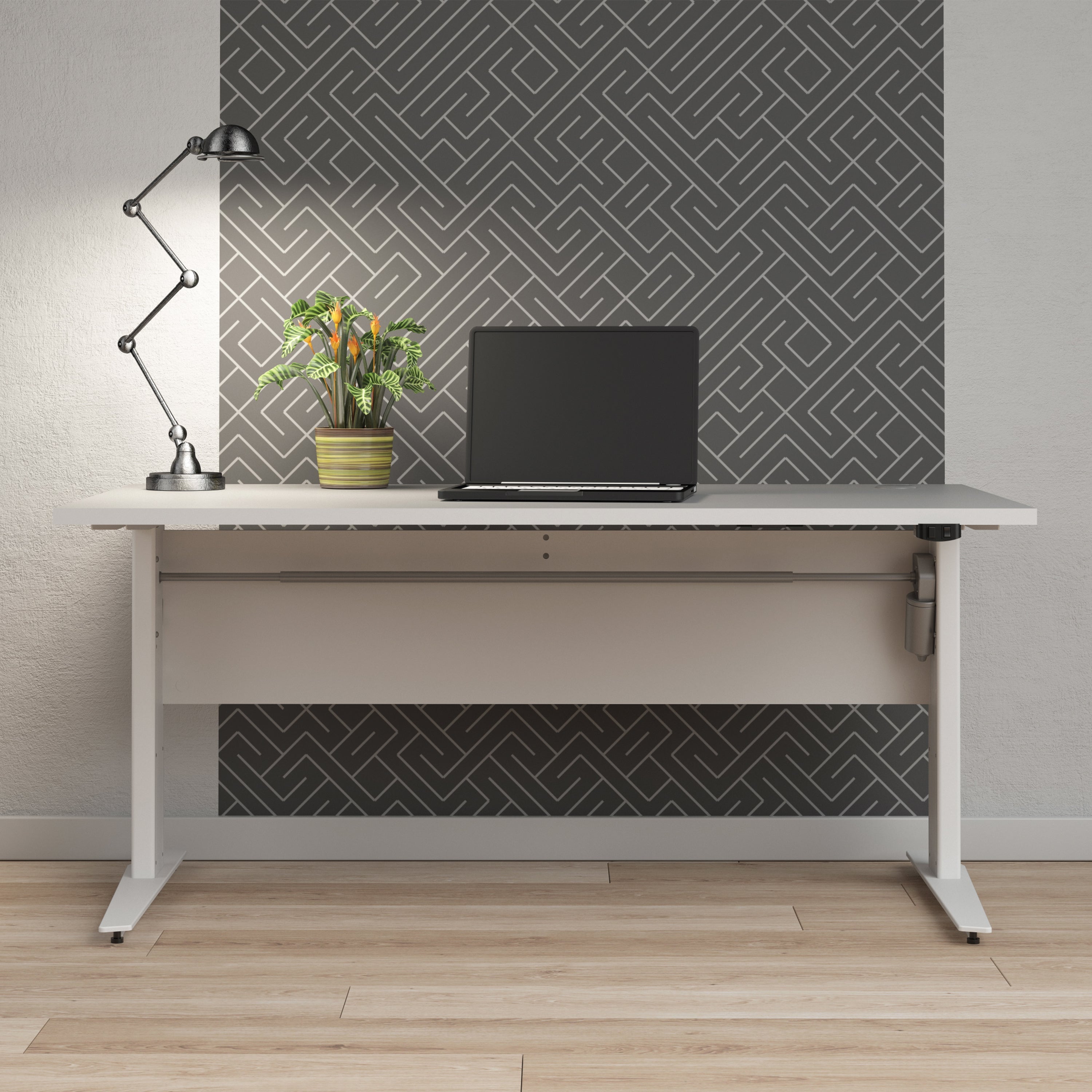 Prima Desk 150cm in White with Height Adjustable Legs with Electric Control in White – FTG, view 4