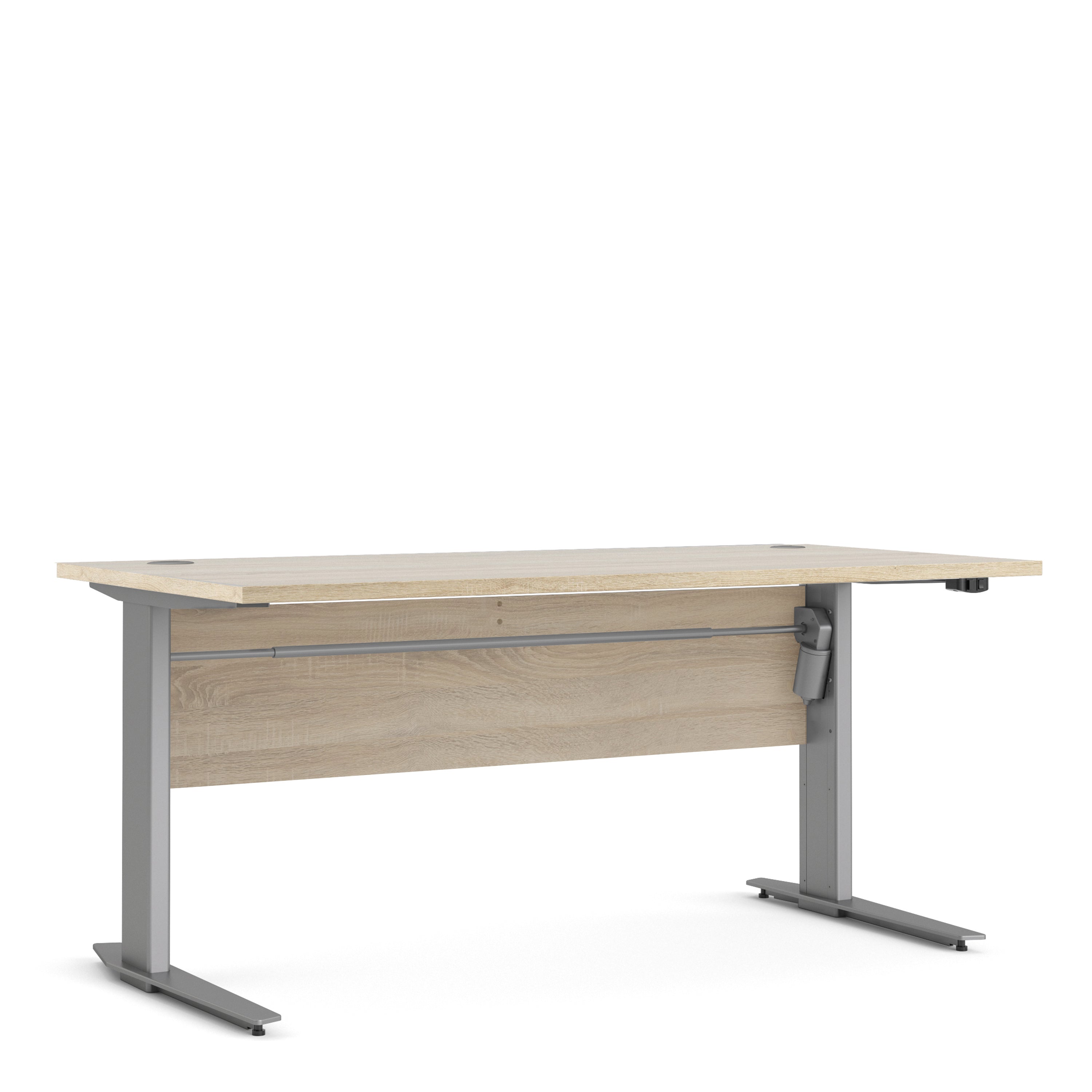 Prima Desk 150cm in Oak with Height Adjustable Legs with Electric Control in Silver Grey Steel – FTG