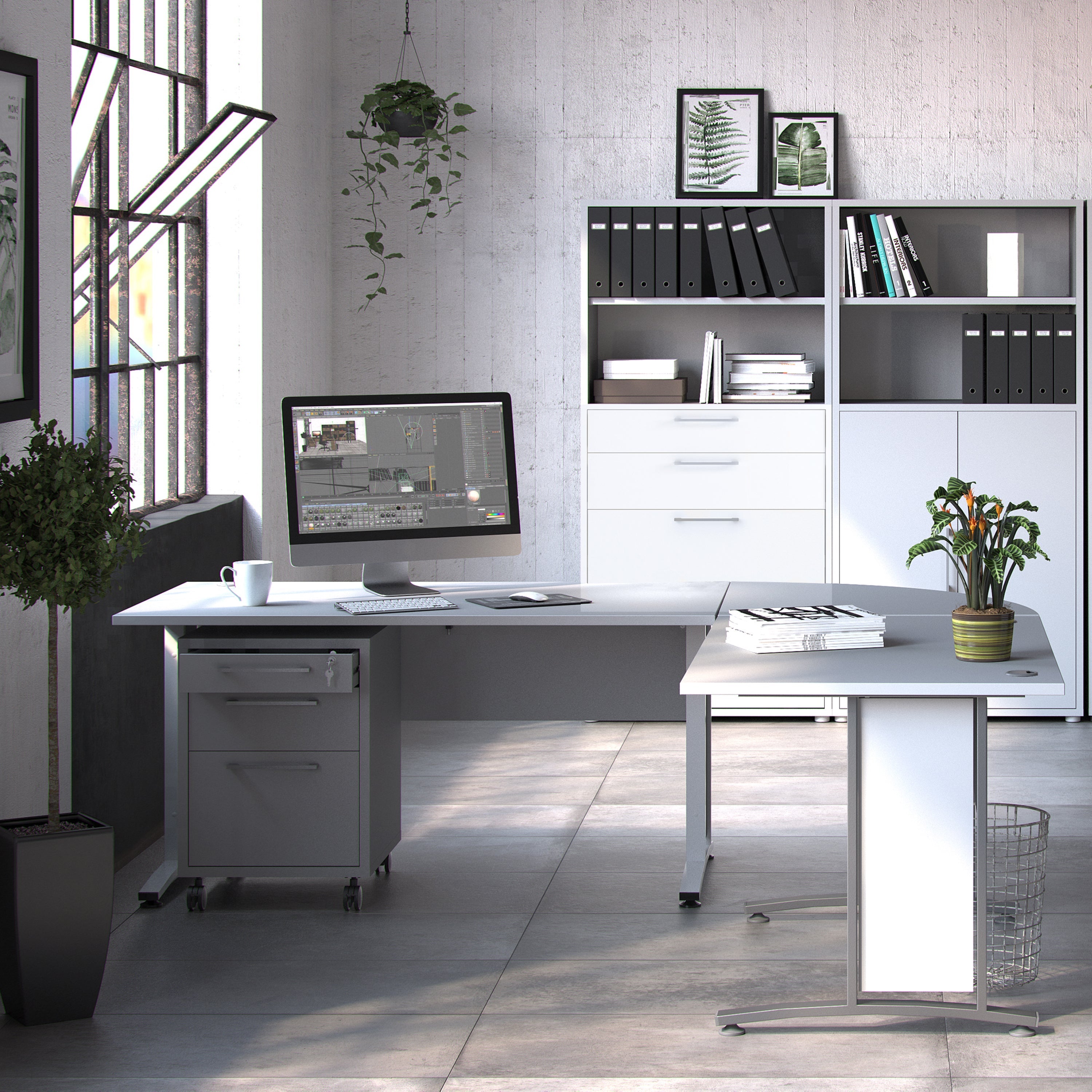 Prima Desk 120cm in White with White Legs – FTG, view 5