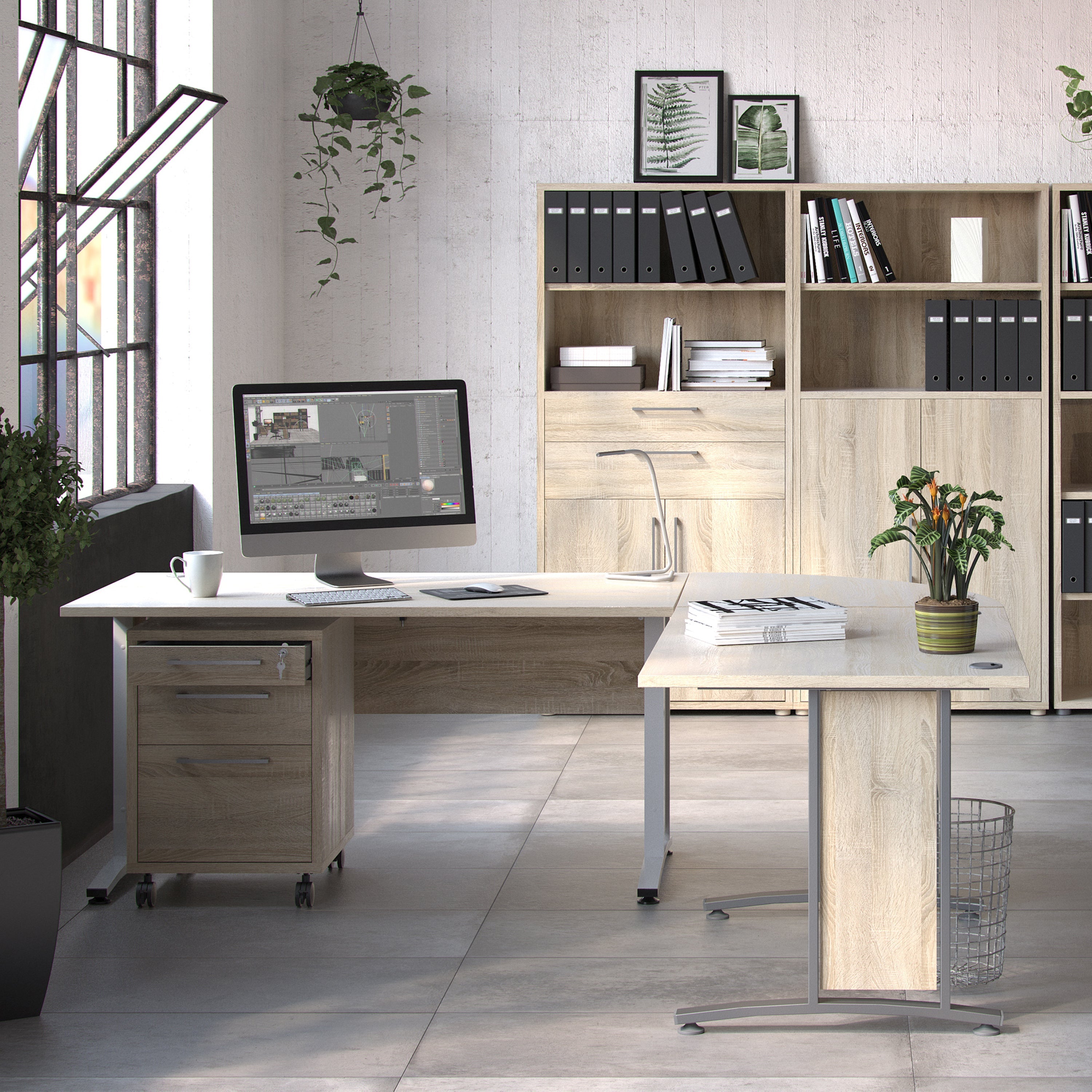 Prima Desk 120cm in Oak with Silver Grey Steel Legs – FTG, view 3