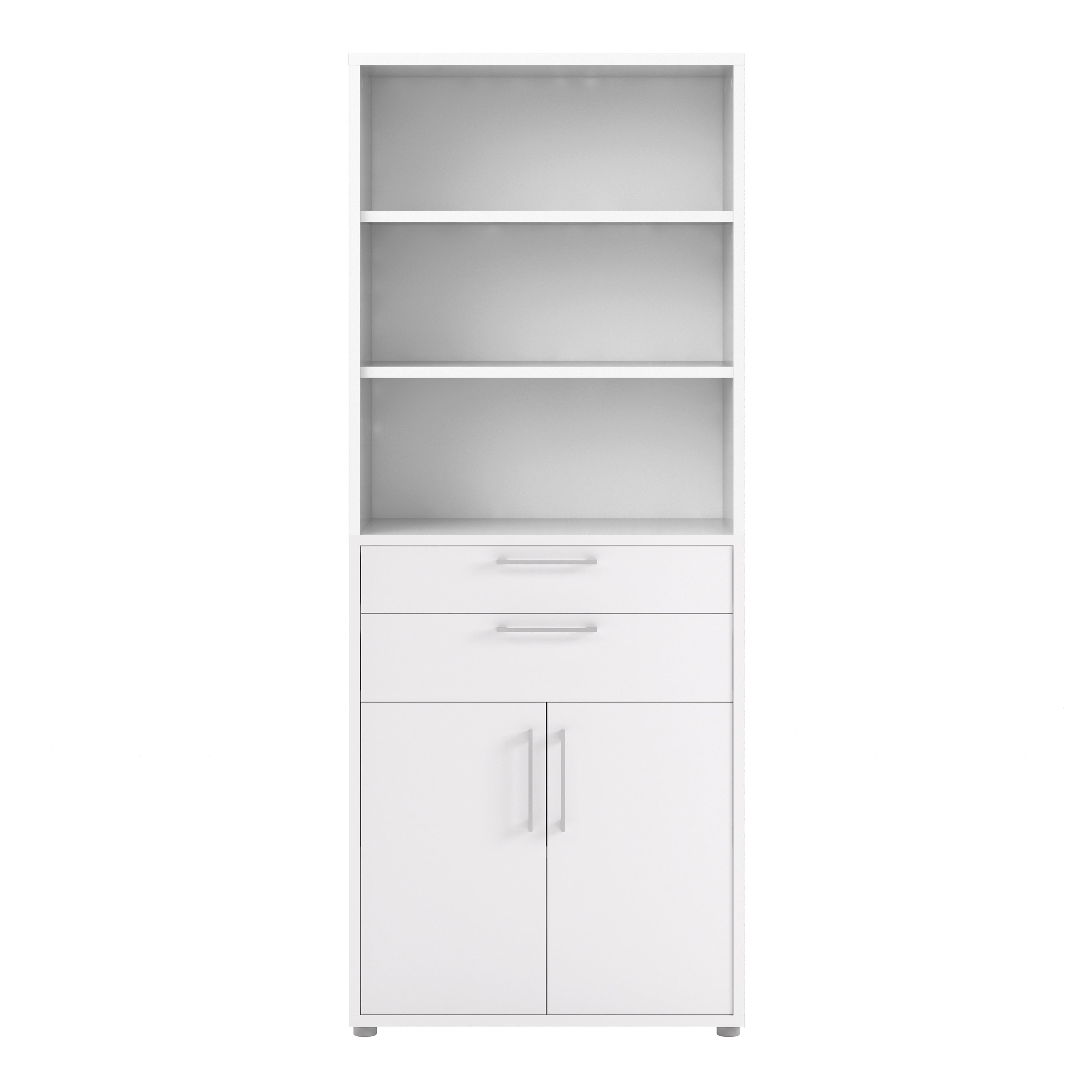 Prima Bookcase 3 Shelves with 2 Drawers 2 Doors In White – FTG, view 2