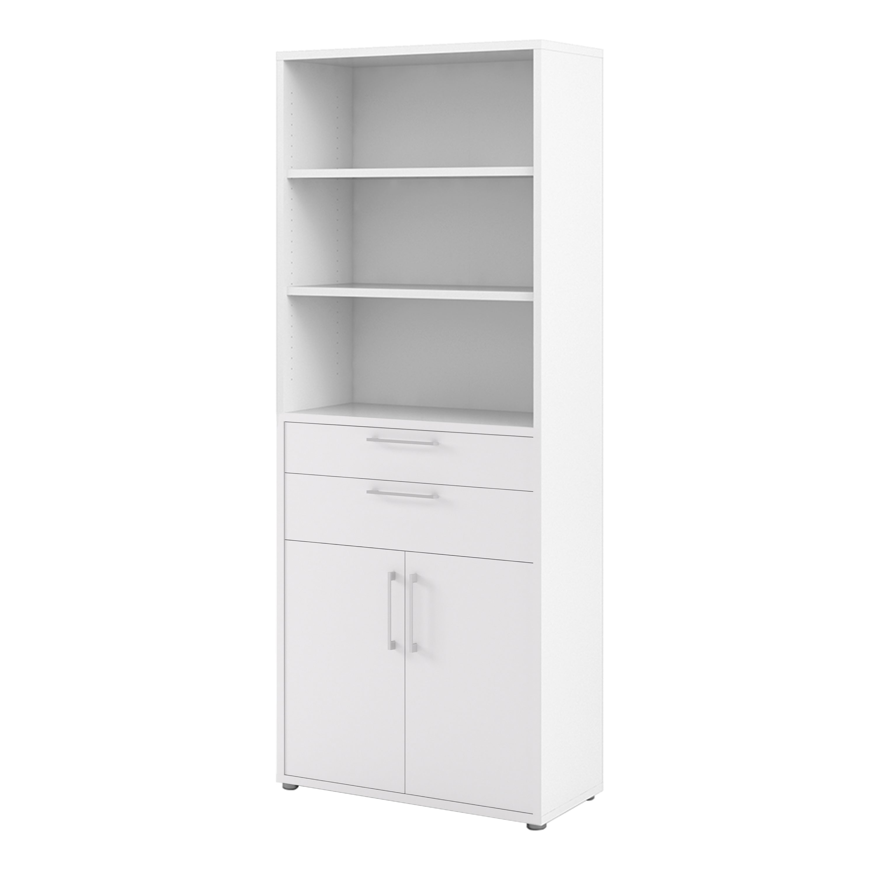 Prima Bookcase 3 Shelves with 2 Drawers 2 Doors In White – FTG, view 3