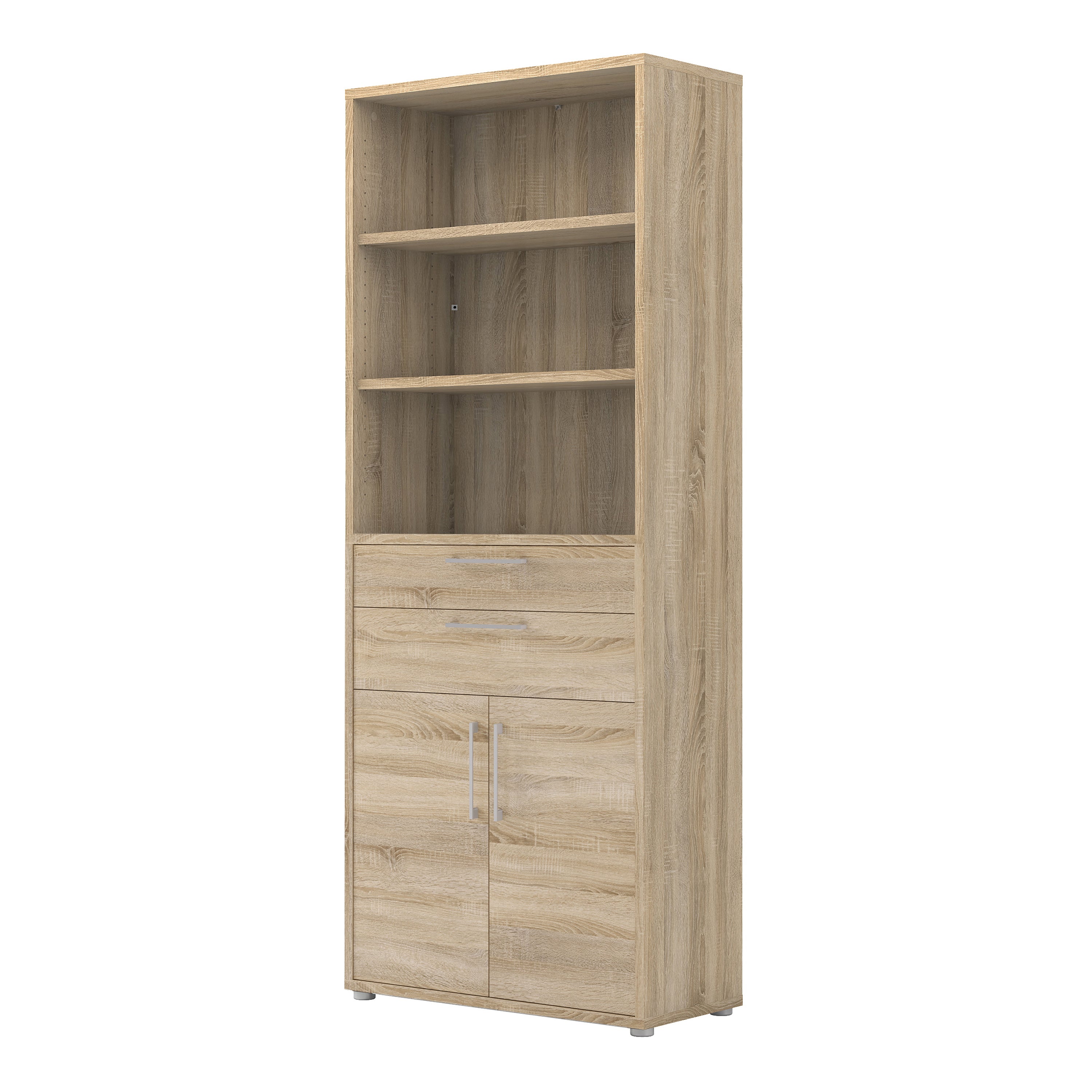 Prima Bookcase 3 Shelves with 2 Drawers 2 Doors in Oak – FTG, view 3