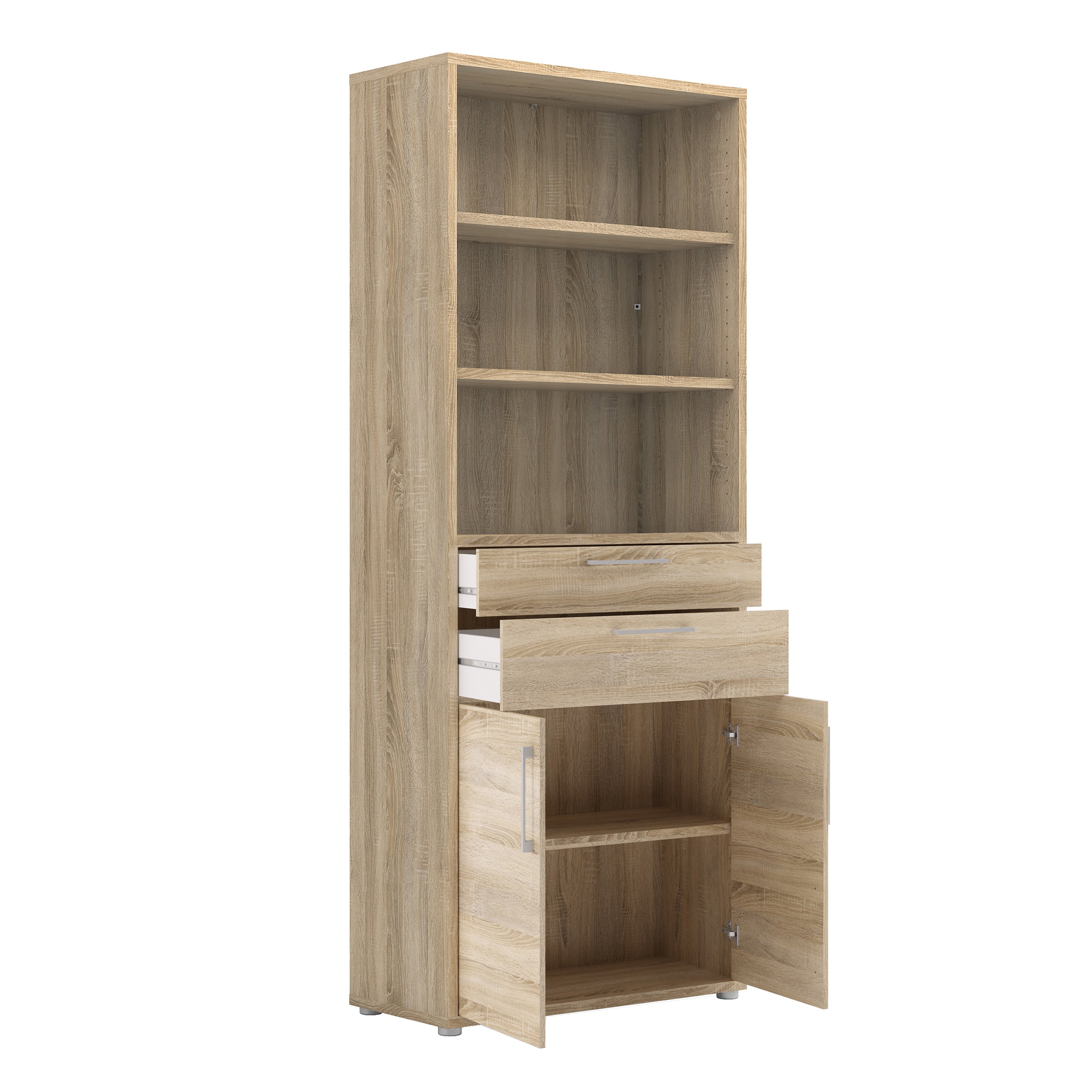Prima Bookcase 3 Shelves with 2 Drawers 2 Doors in Oak – FTG, view 4